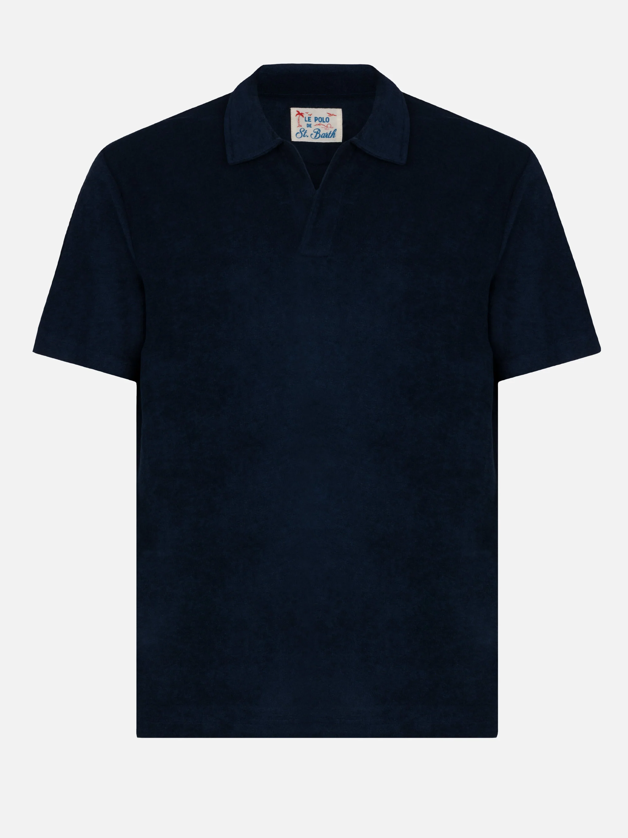 Jeremy navy blue terry buttonless polo shirt - Image 4