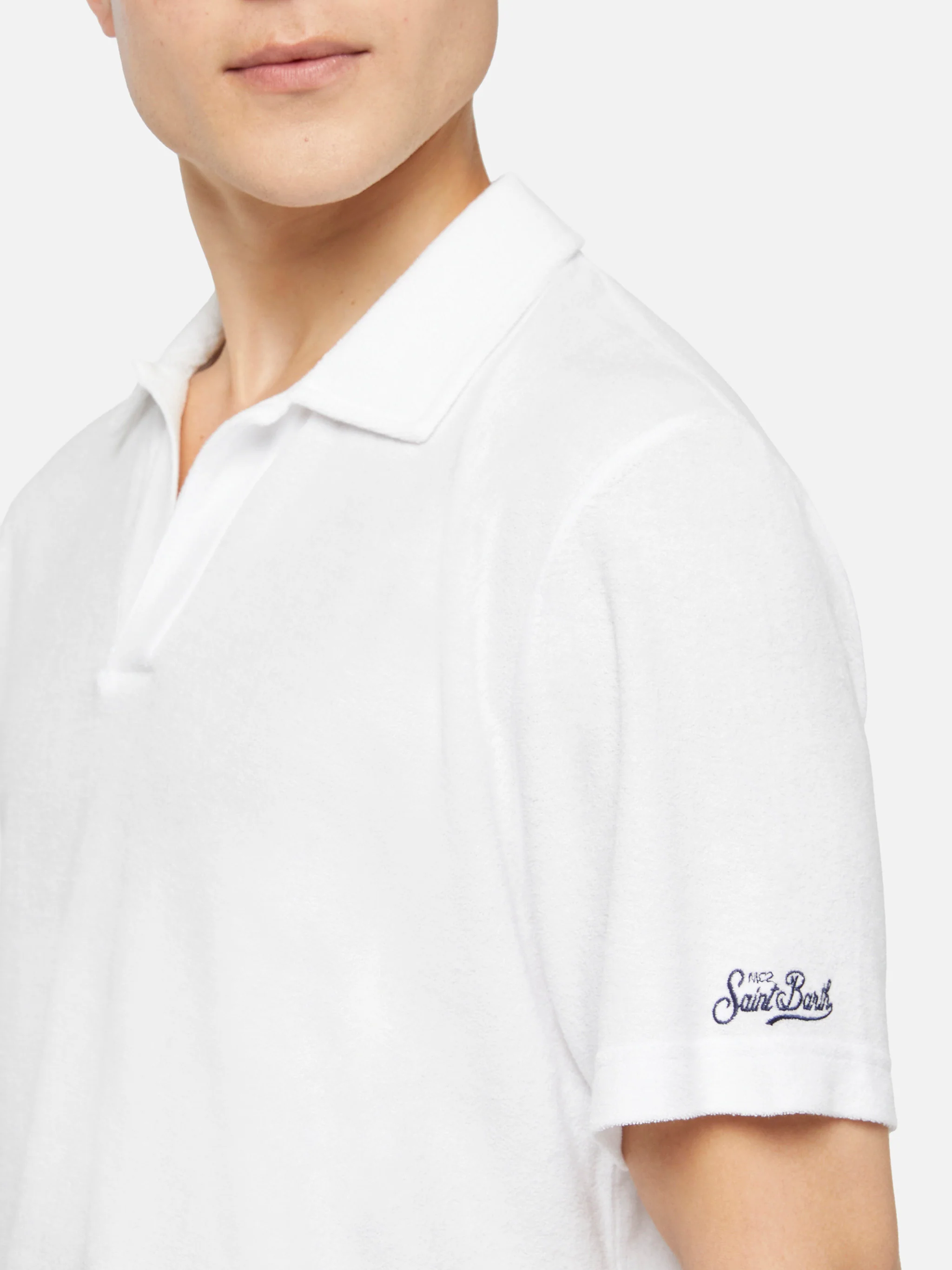Jeremy white terry buttonless polo shirt - Image 2