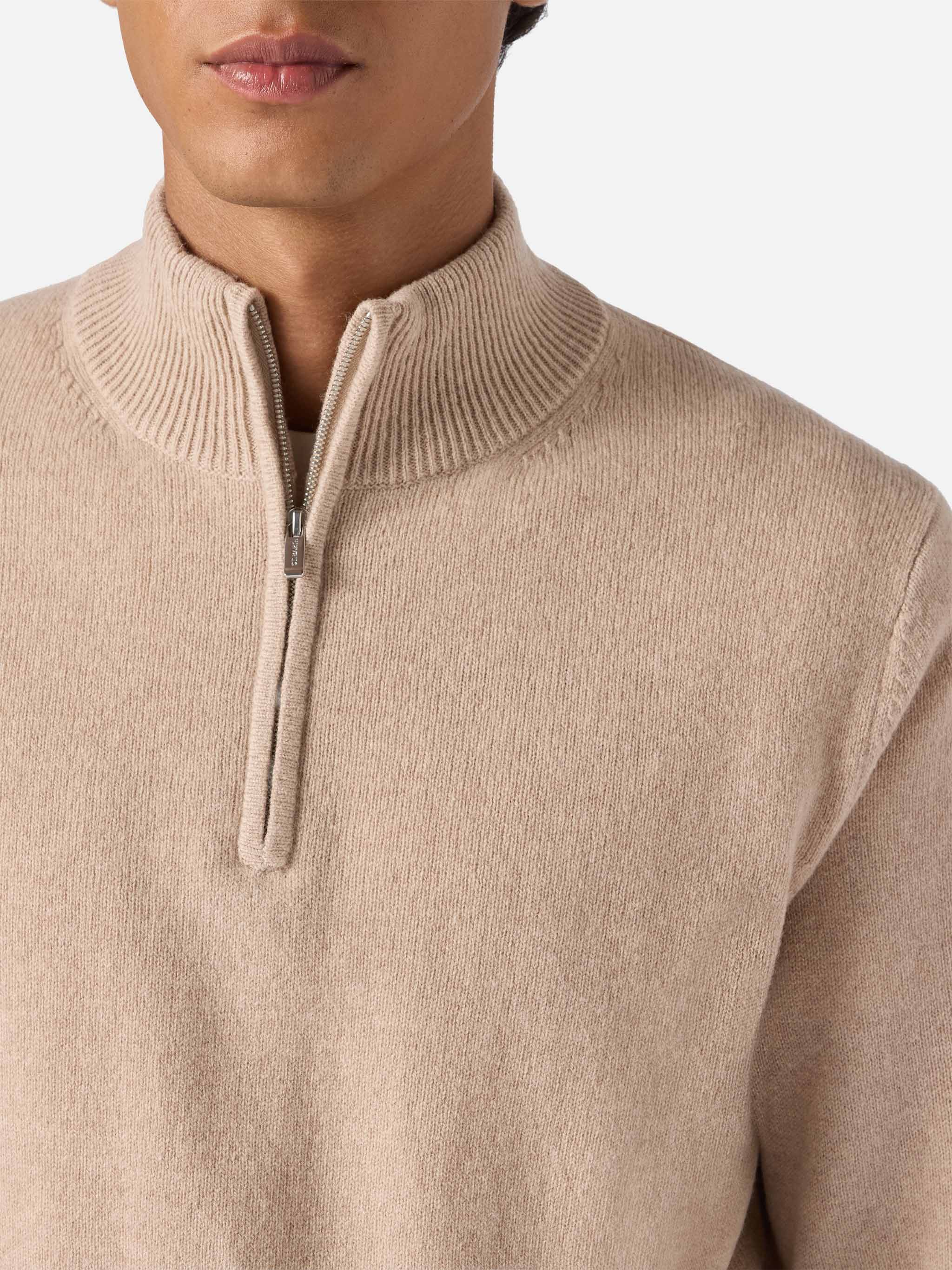 Jermyn half-zip sweater in 100% lambswool beige - Image 2