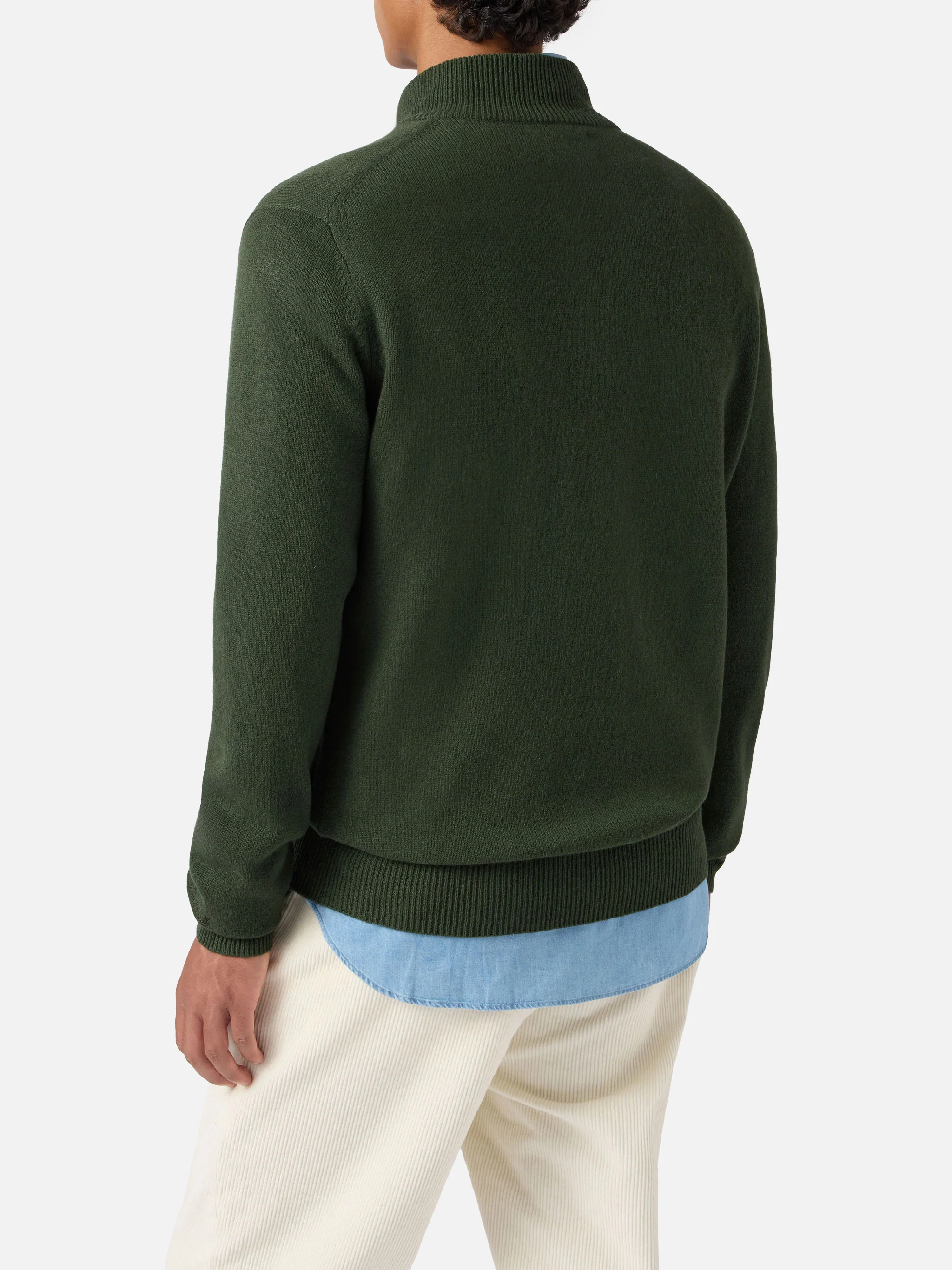 Jermyn half-zip sweater in 100% lambswool moss green - Image 3