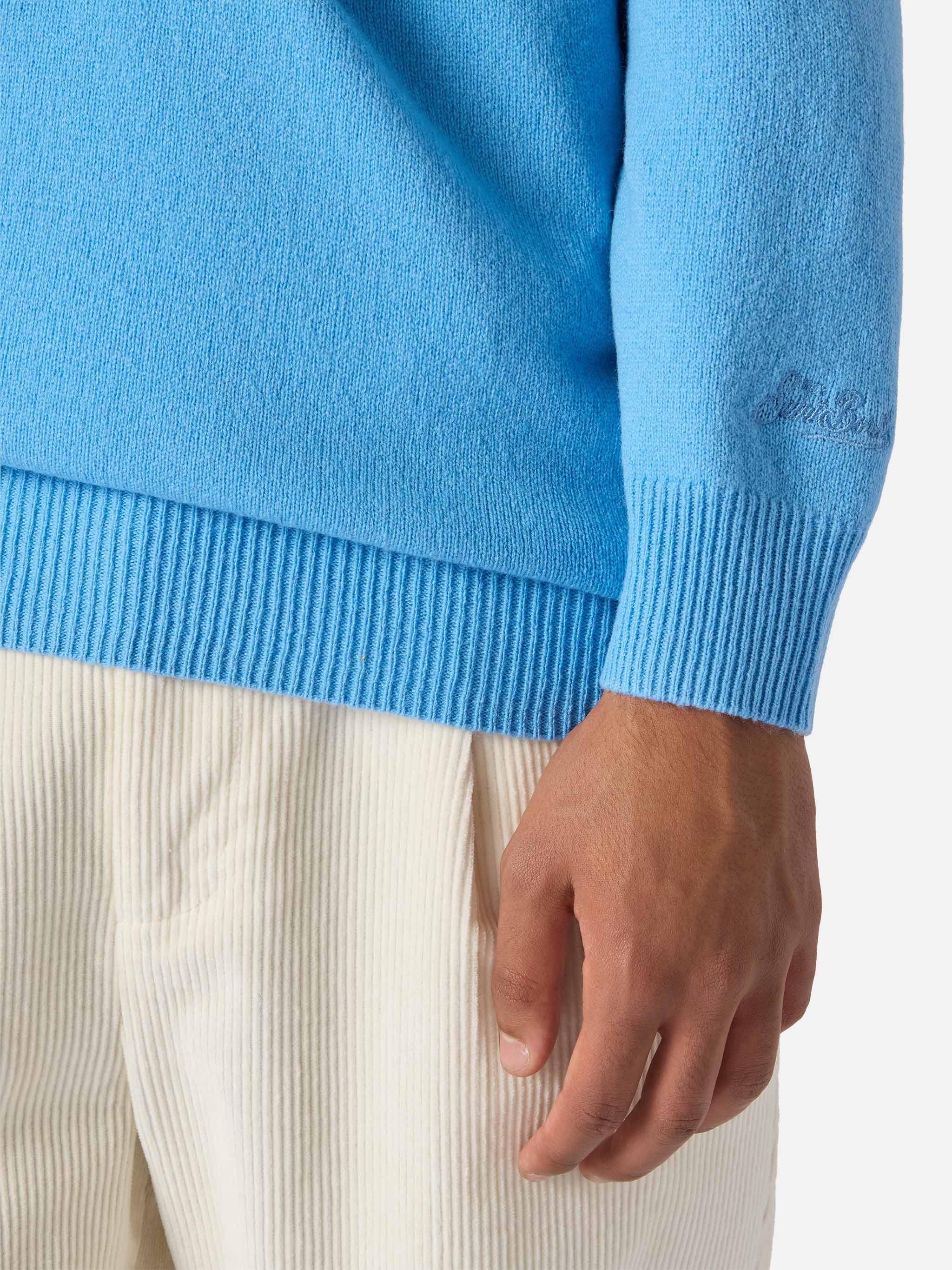 Jermyn half-zip sweater in 100% lambswool powder blue - Image 4