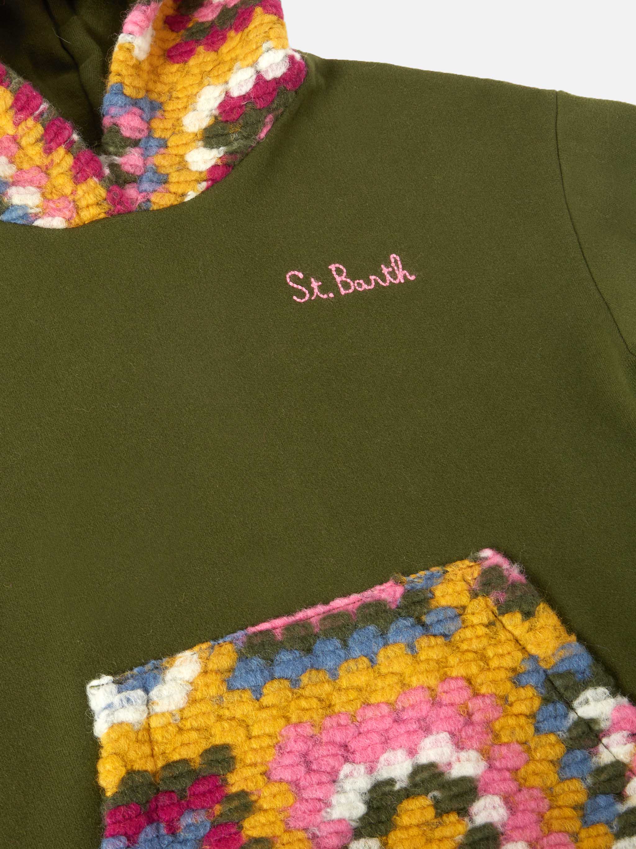 Jeune Jr green hoodie with crochet pattern - Image 2