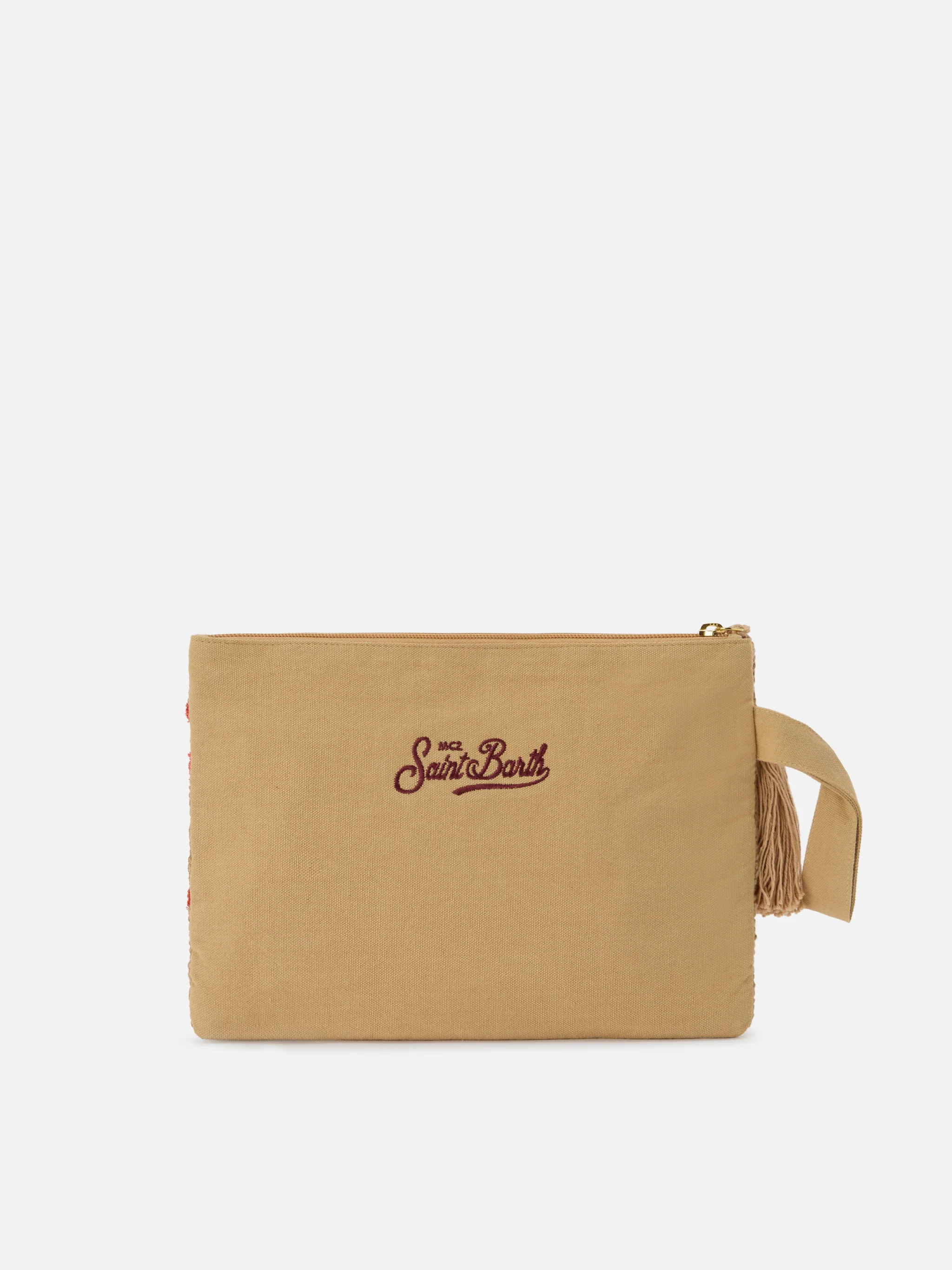 Jute pouch with embroidered coral pattern - Image 4