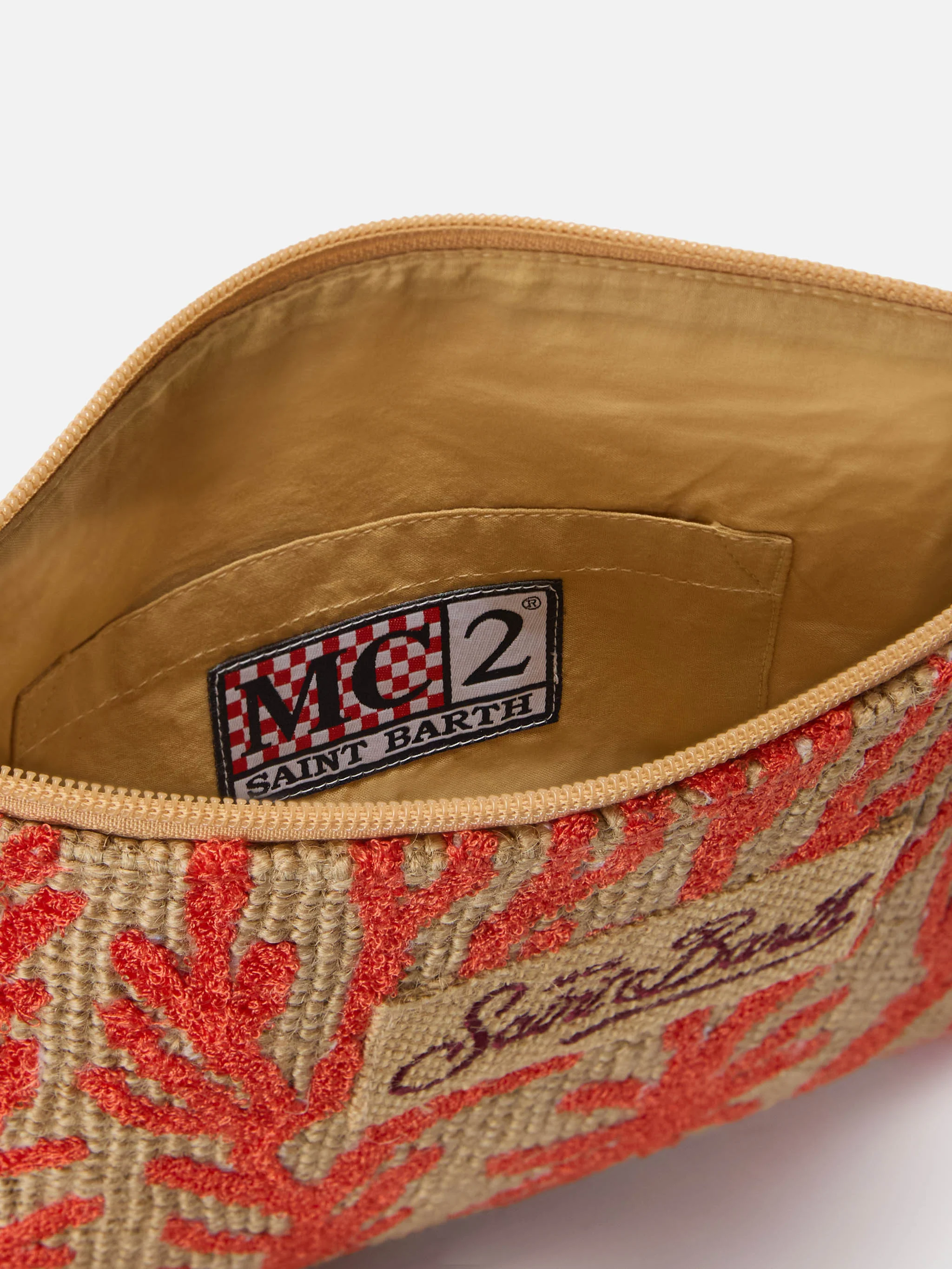 Jute pouch with embroidered coral pattern - Image 5