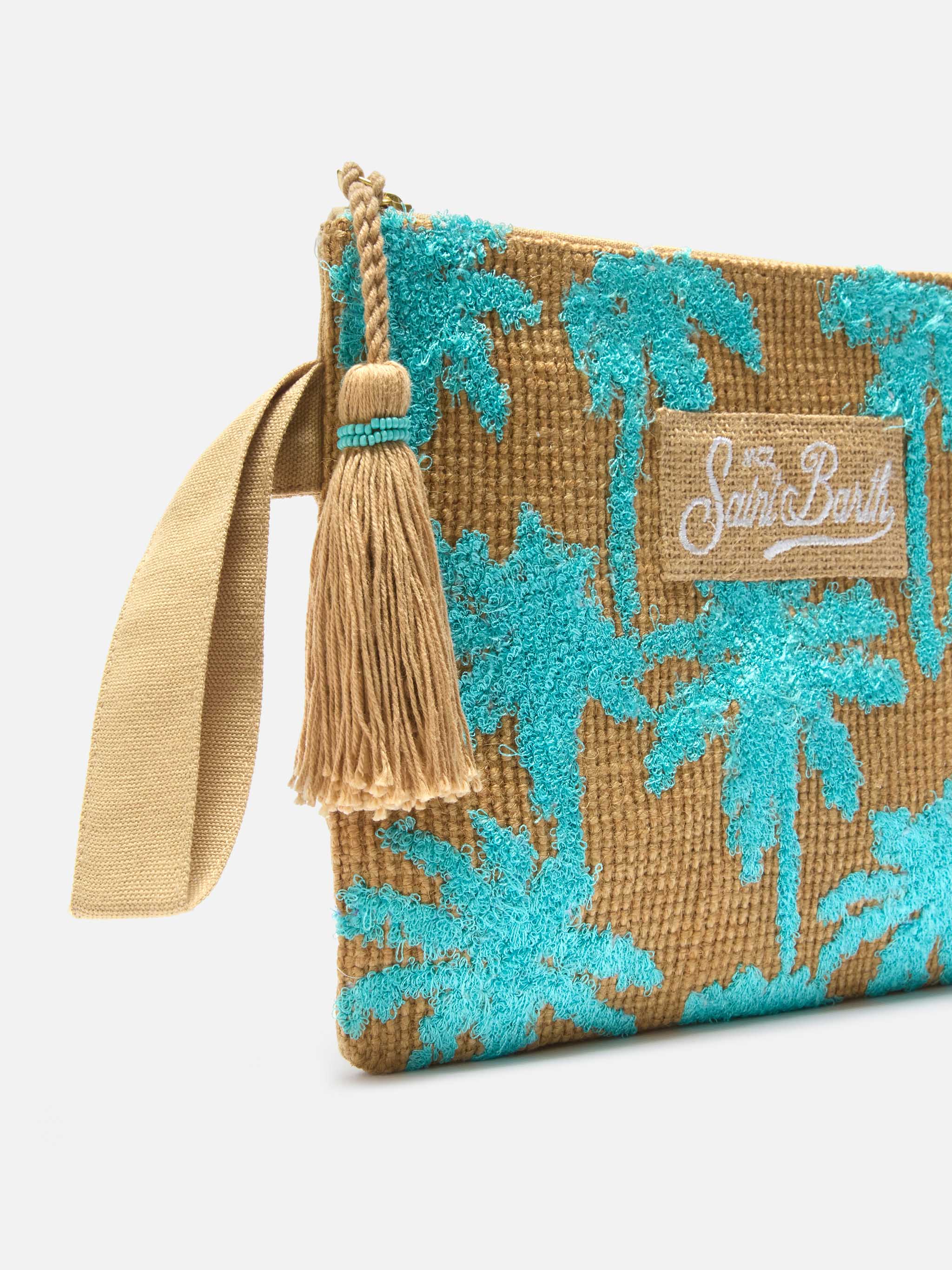 Jute pouch with embroidered palm pattern - Image 3