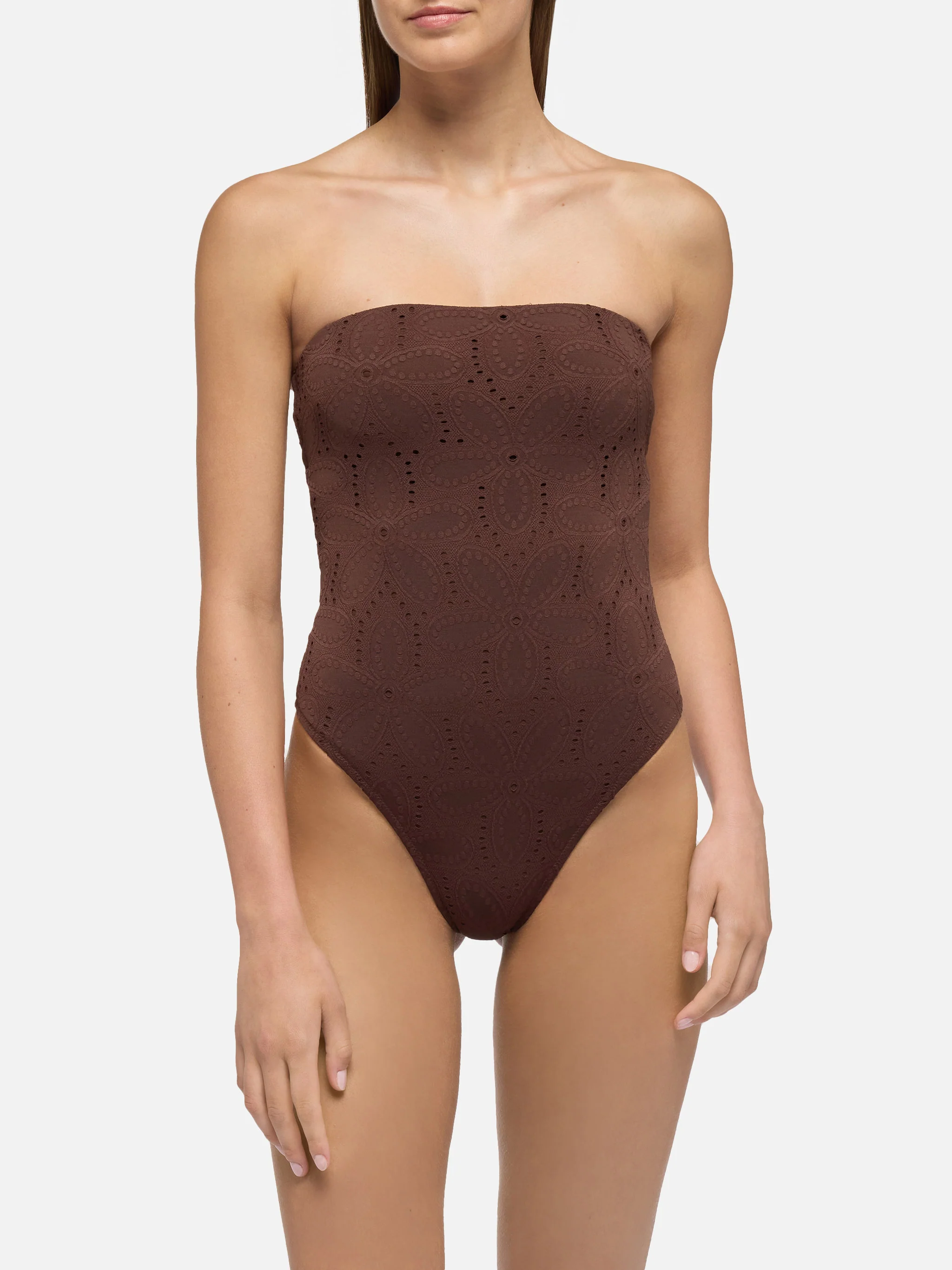 Kayla brown sangallo lace one-piece swimsuit - Image 2