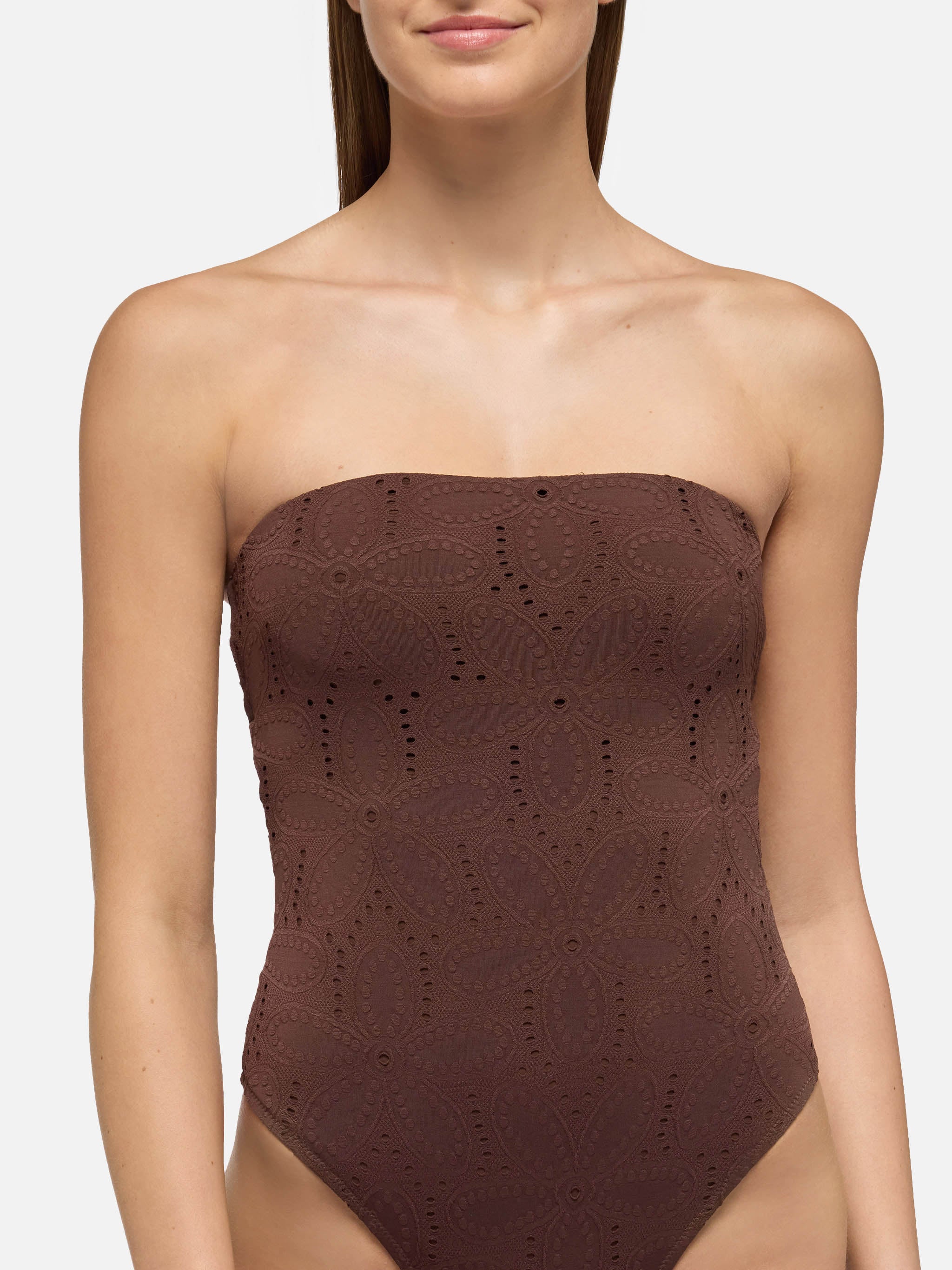 Kayla brown sangallo lace one-piece swimsuit - Image 4