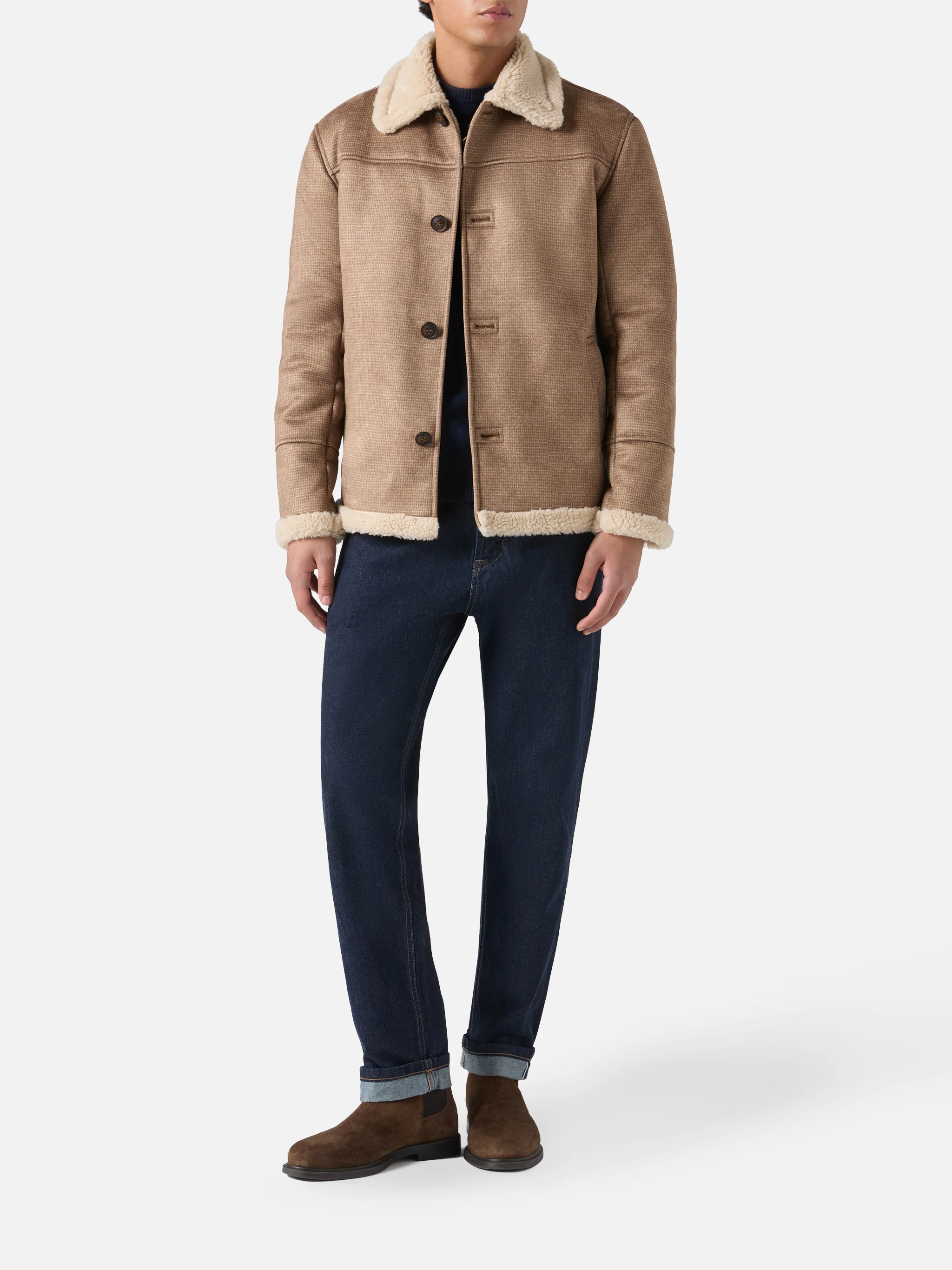 Kells pied de poule jacket with faux shearling collar - Image 2