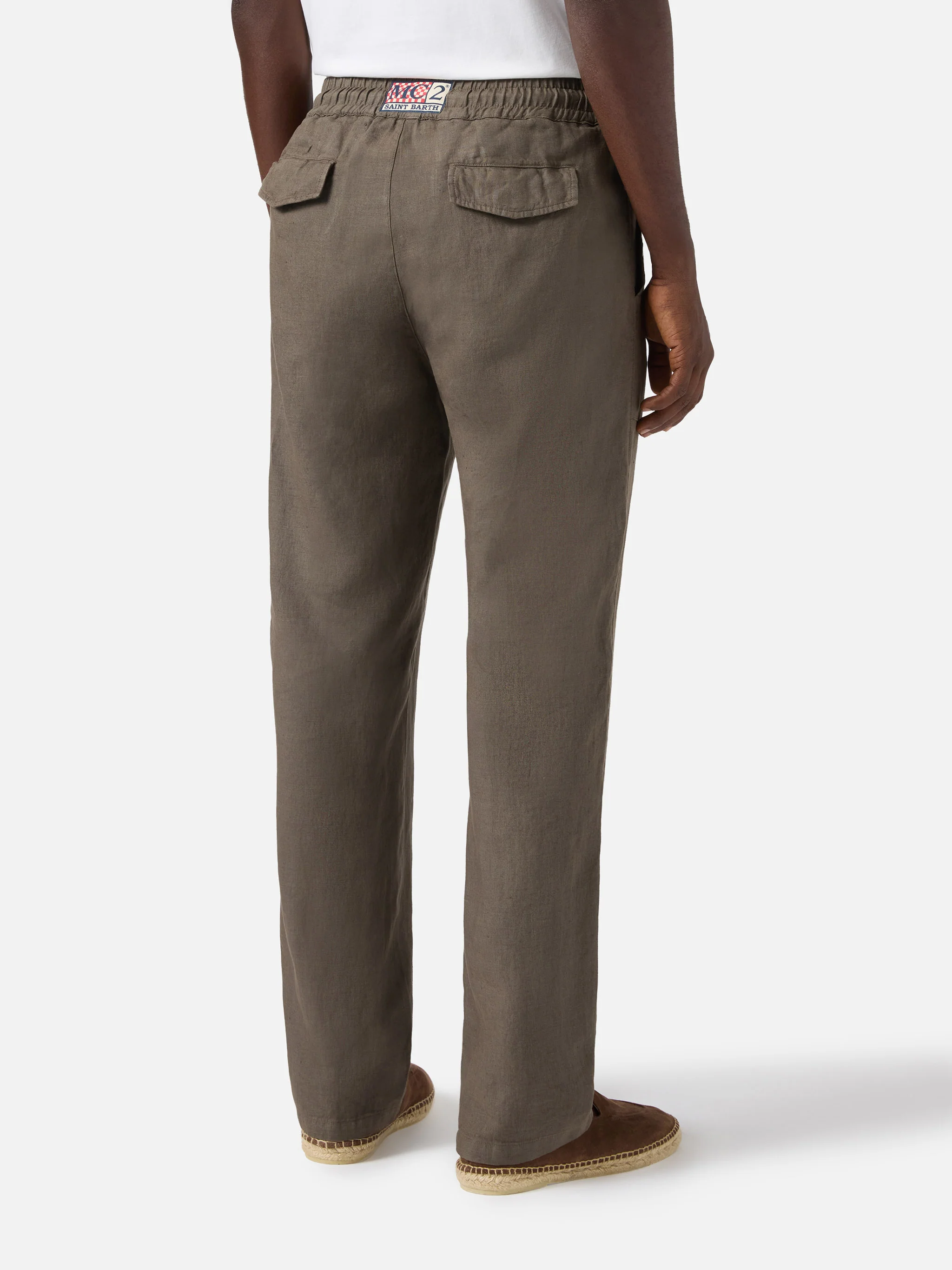 khaki Calais long pants in pure linen - Image 2