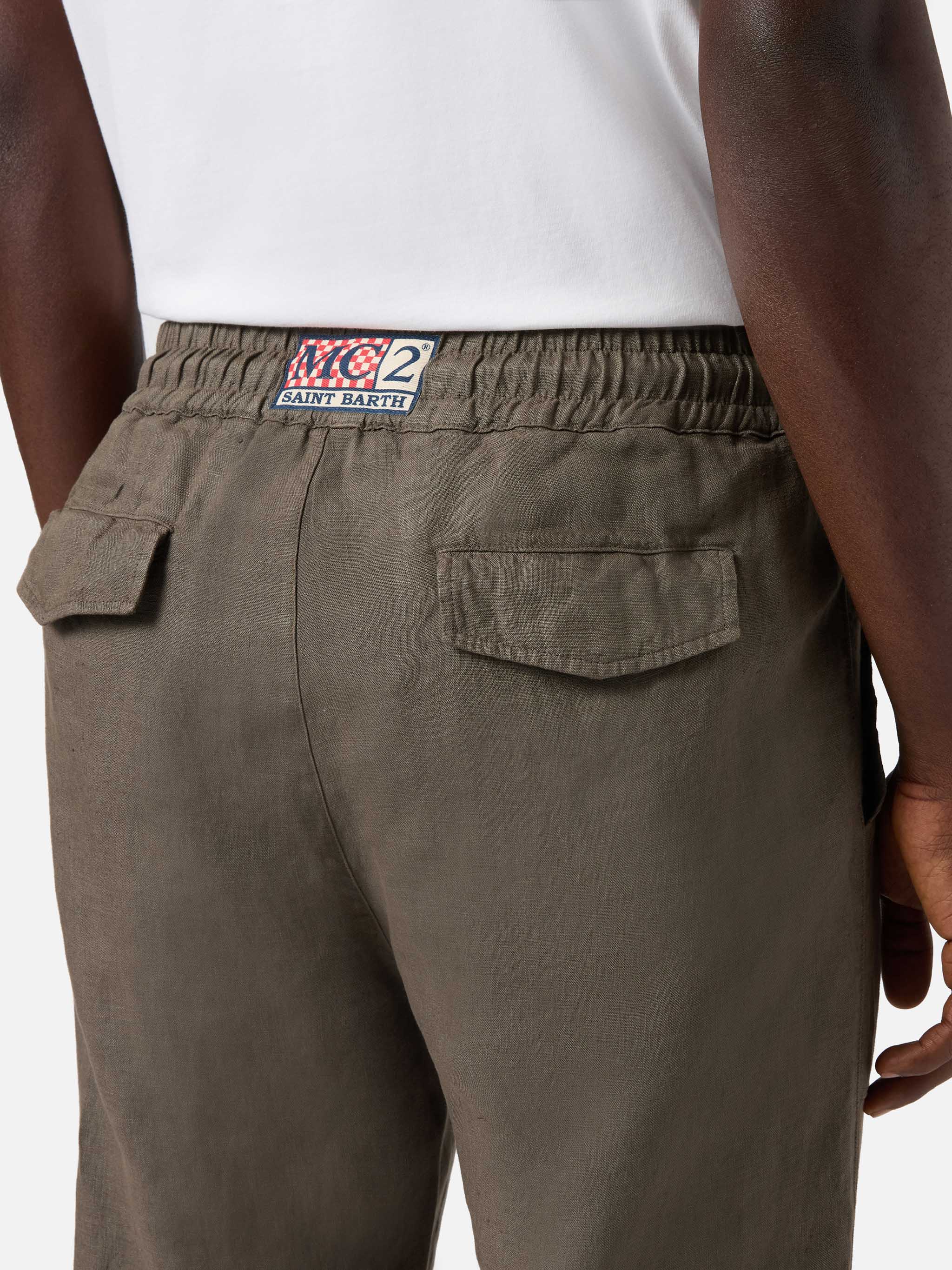khaki Calais long pants in pure linen - Image 3