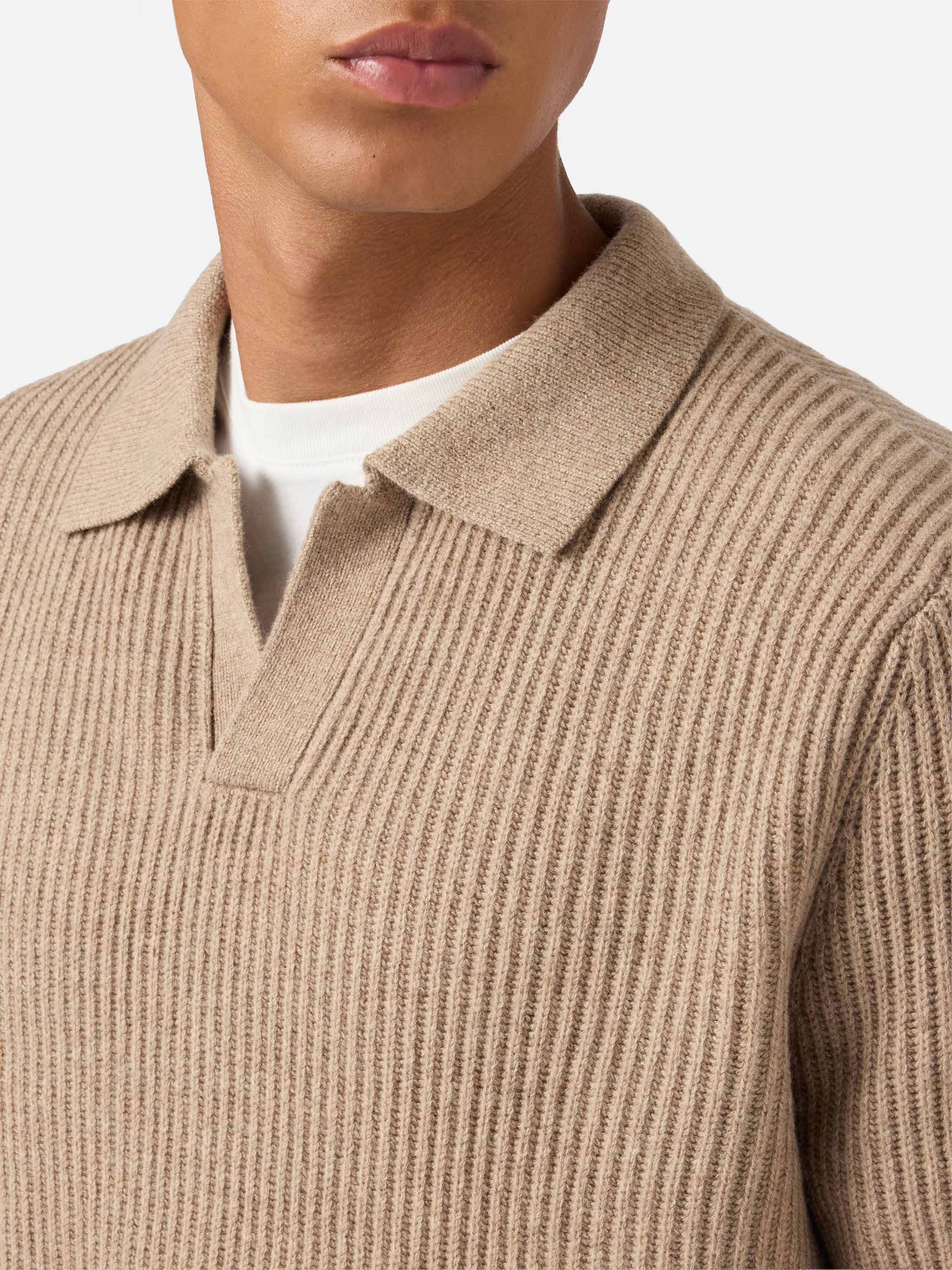 Khaki knit polo Downing in 100% WOOL - Image 2