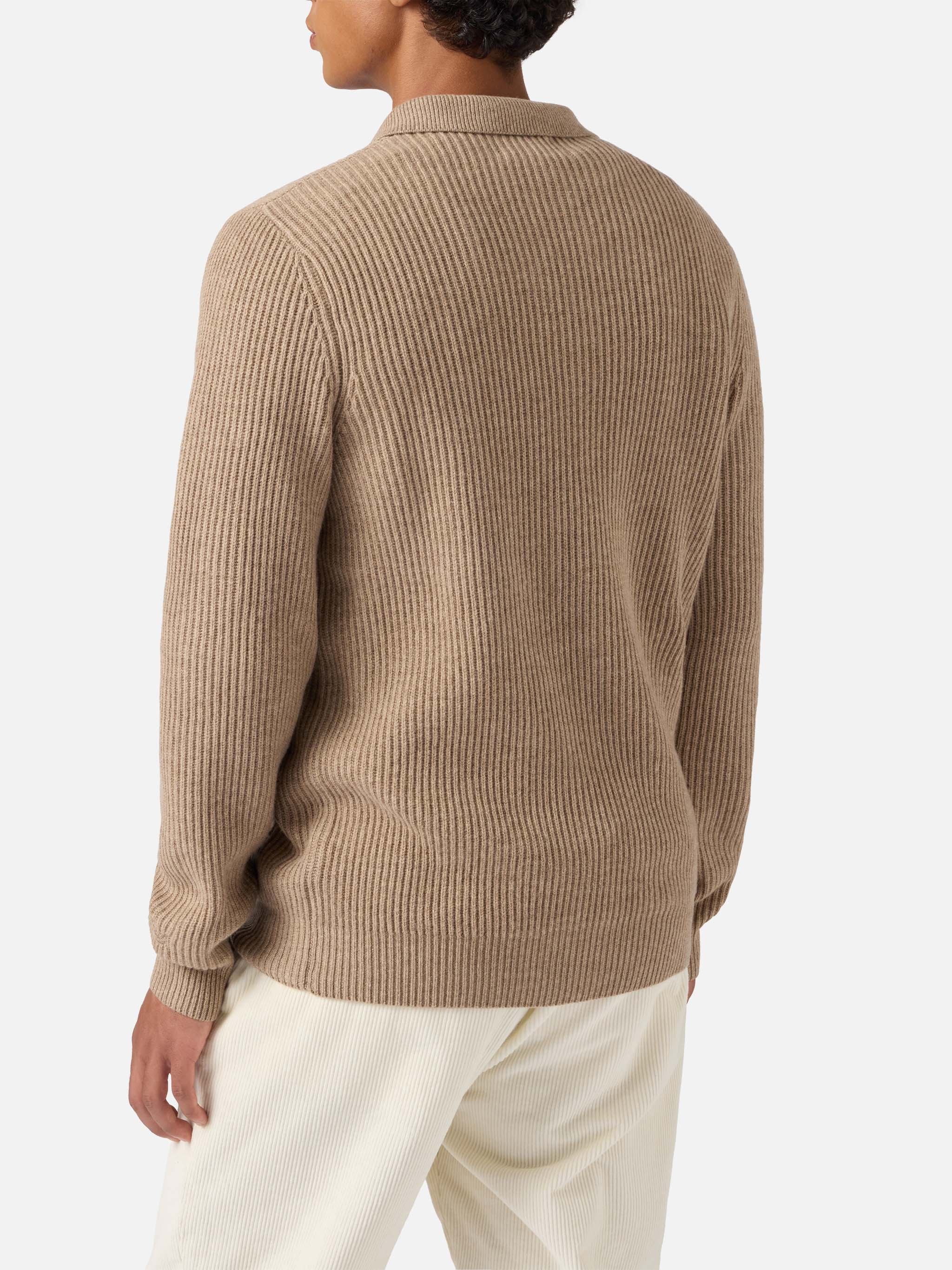 Khaki knit polo Downing in 100% WOOL - Image 3