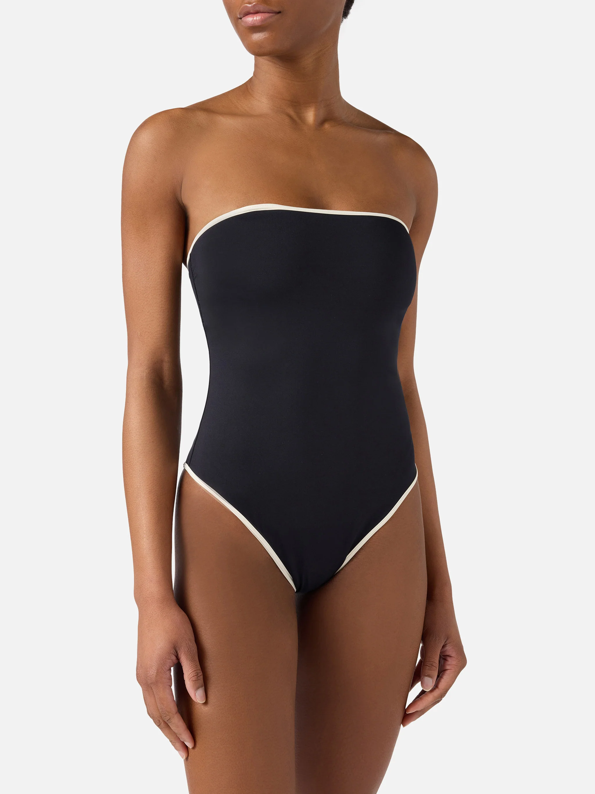 Khyra String bandeau black one-piece swimsuit with contrast details - Image 2