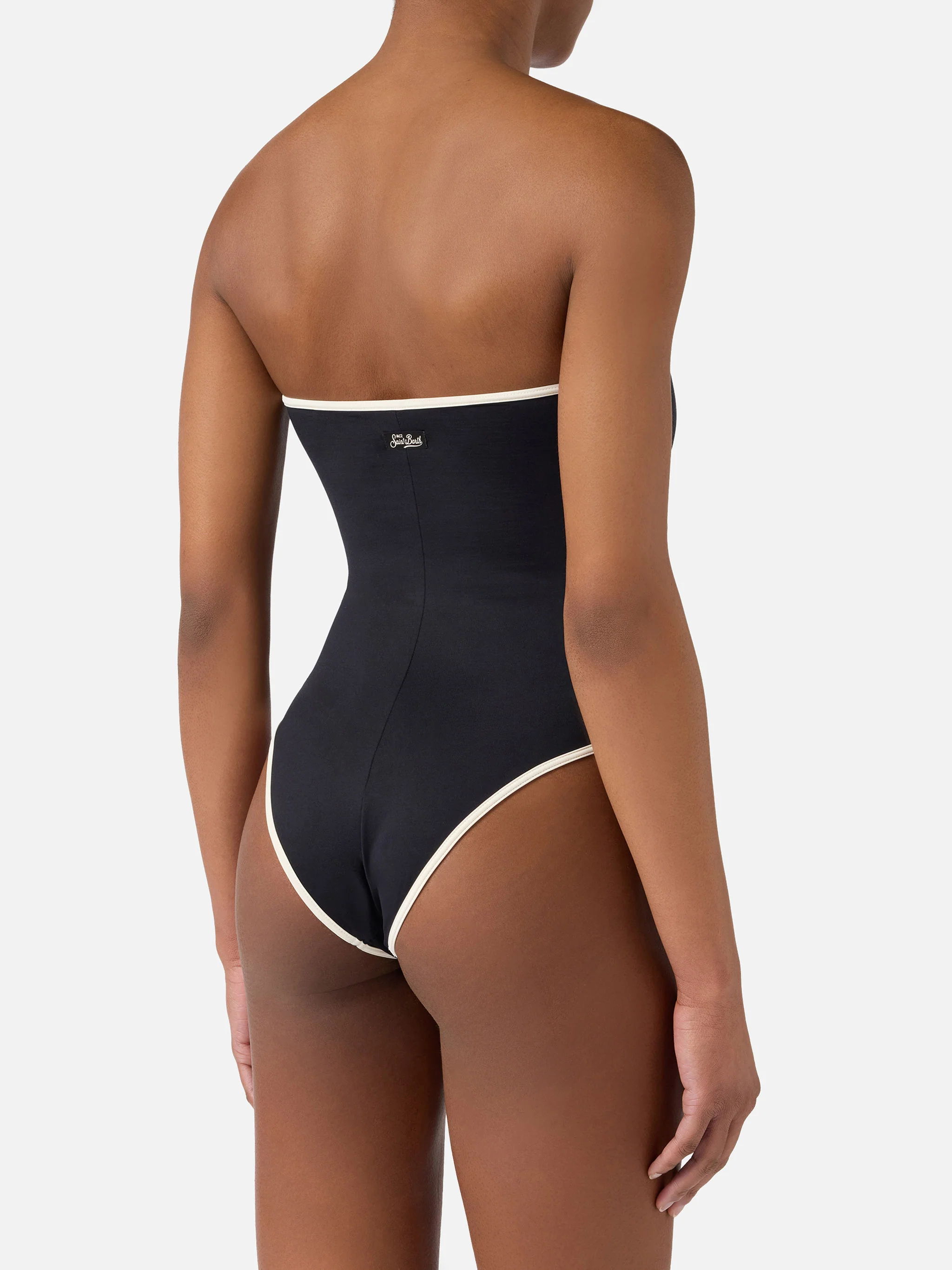 Khyra String bandeau black one-piece swimsuit with contrast details - Image 3