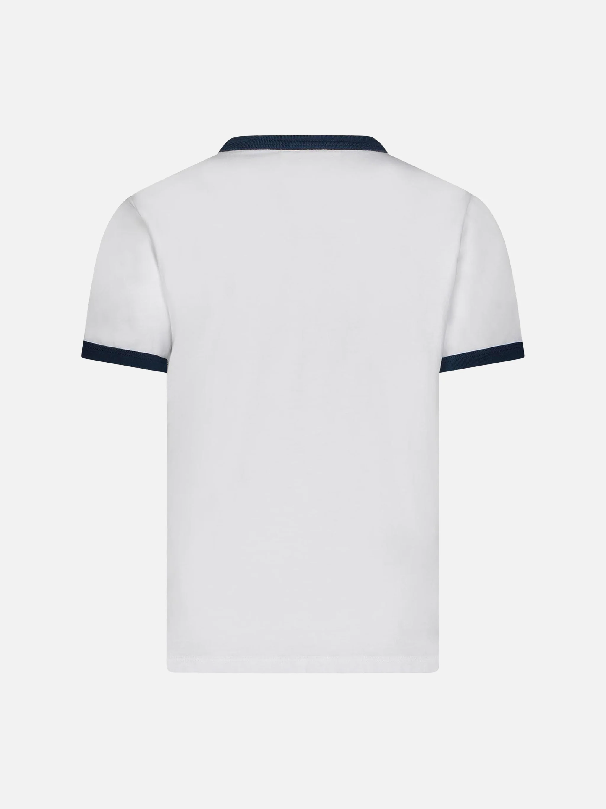 Kid white cotton t-shirt with blue groovy Saint Barth print - Image 3