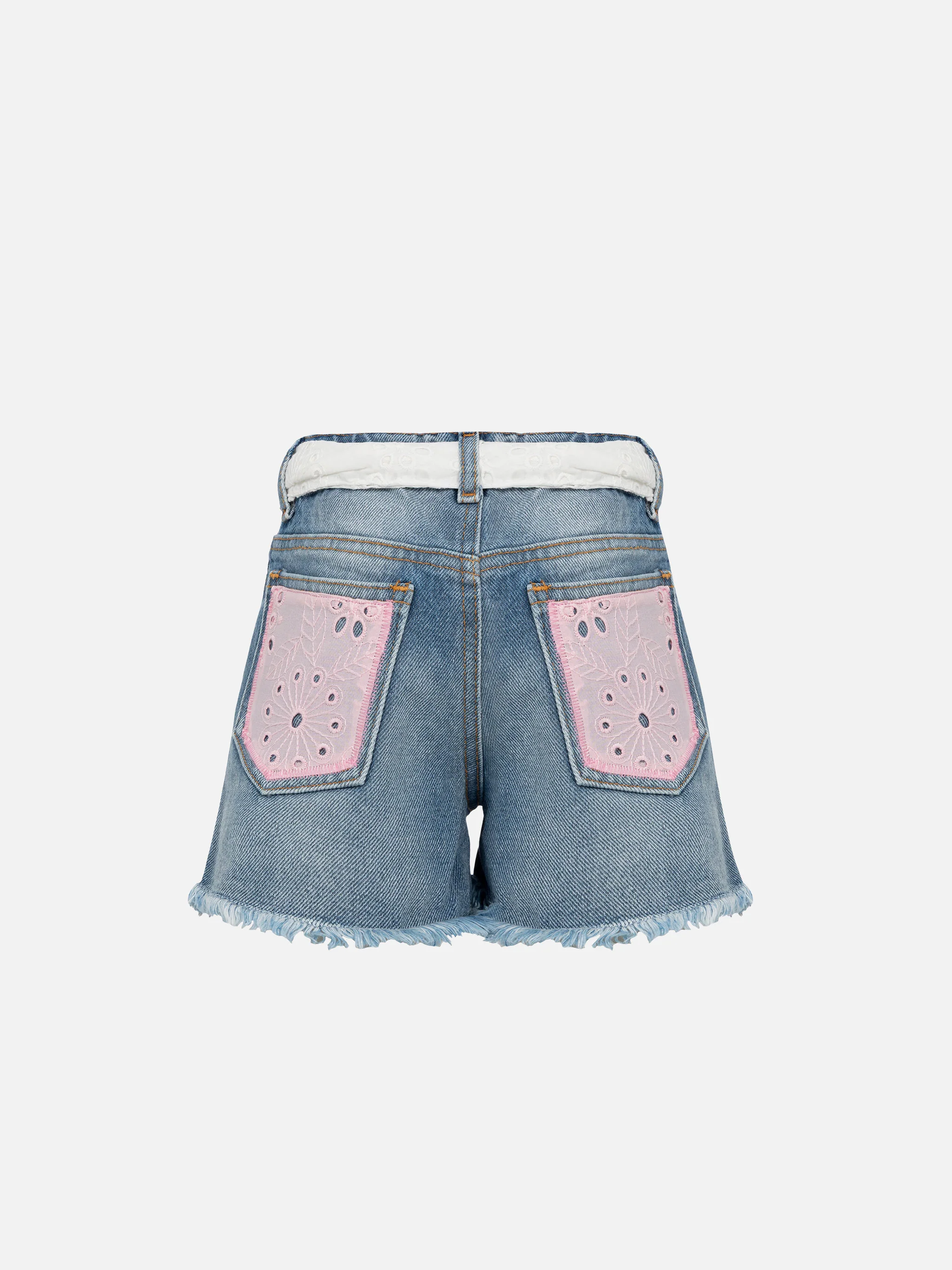 Kiko Jr denim shorts with Sangallo lace and embroidered details - Image 2