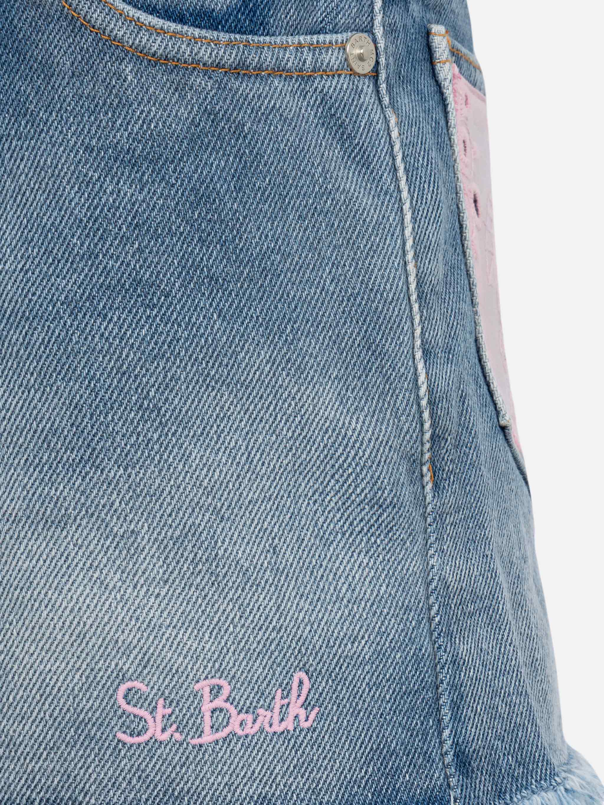 Kiko Jr denim shorts with Sangallo lace and embroidered details - Image 3