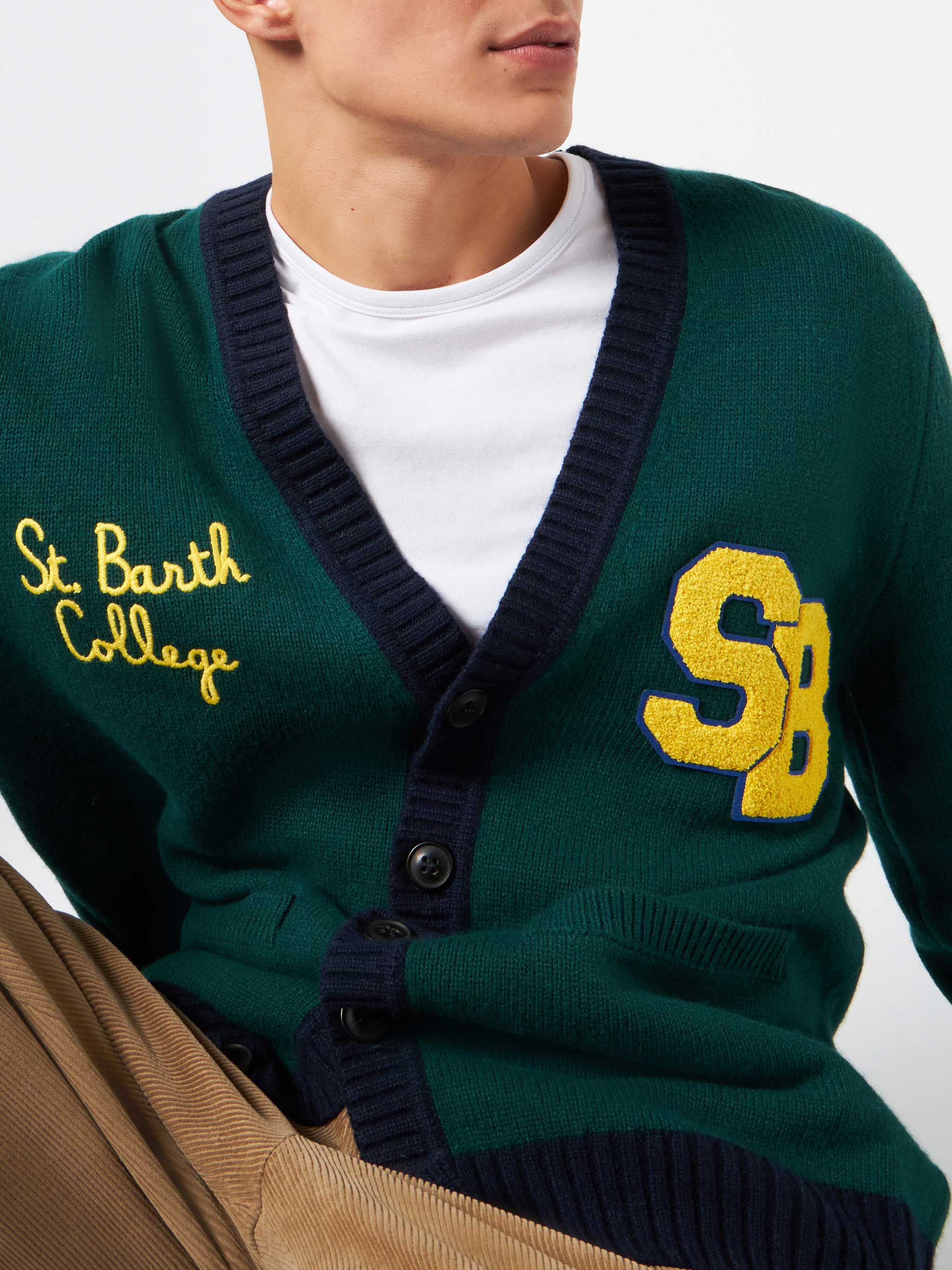 Knitted cardigan with patch and St. Barth College embroidery - Image 2