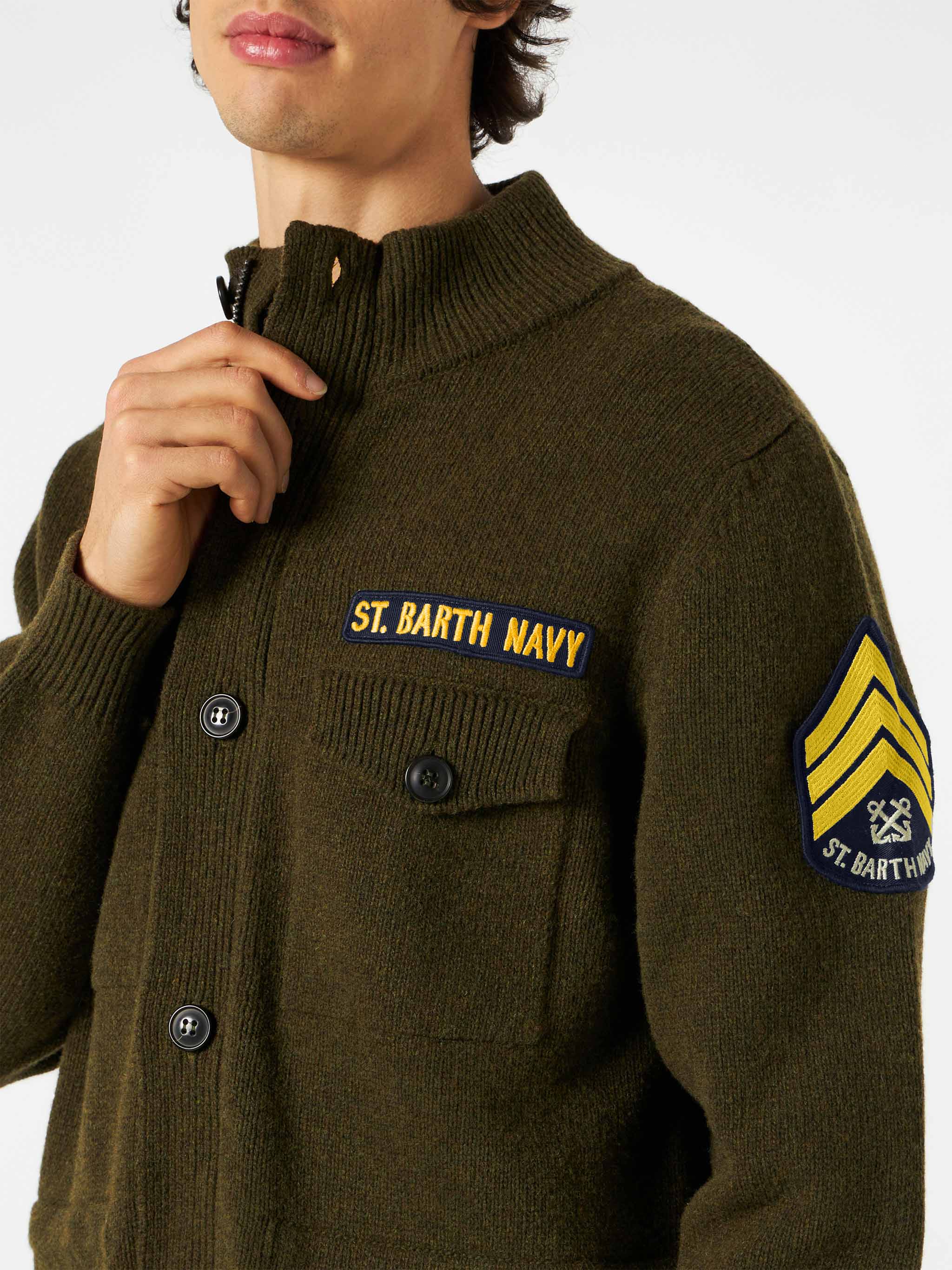 Knitted field jacket with patch - Image 2