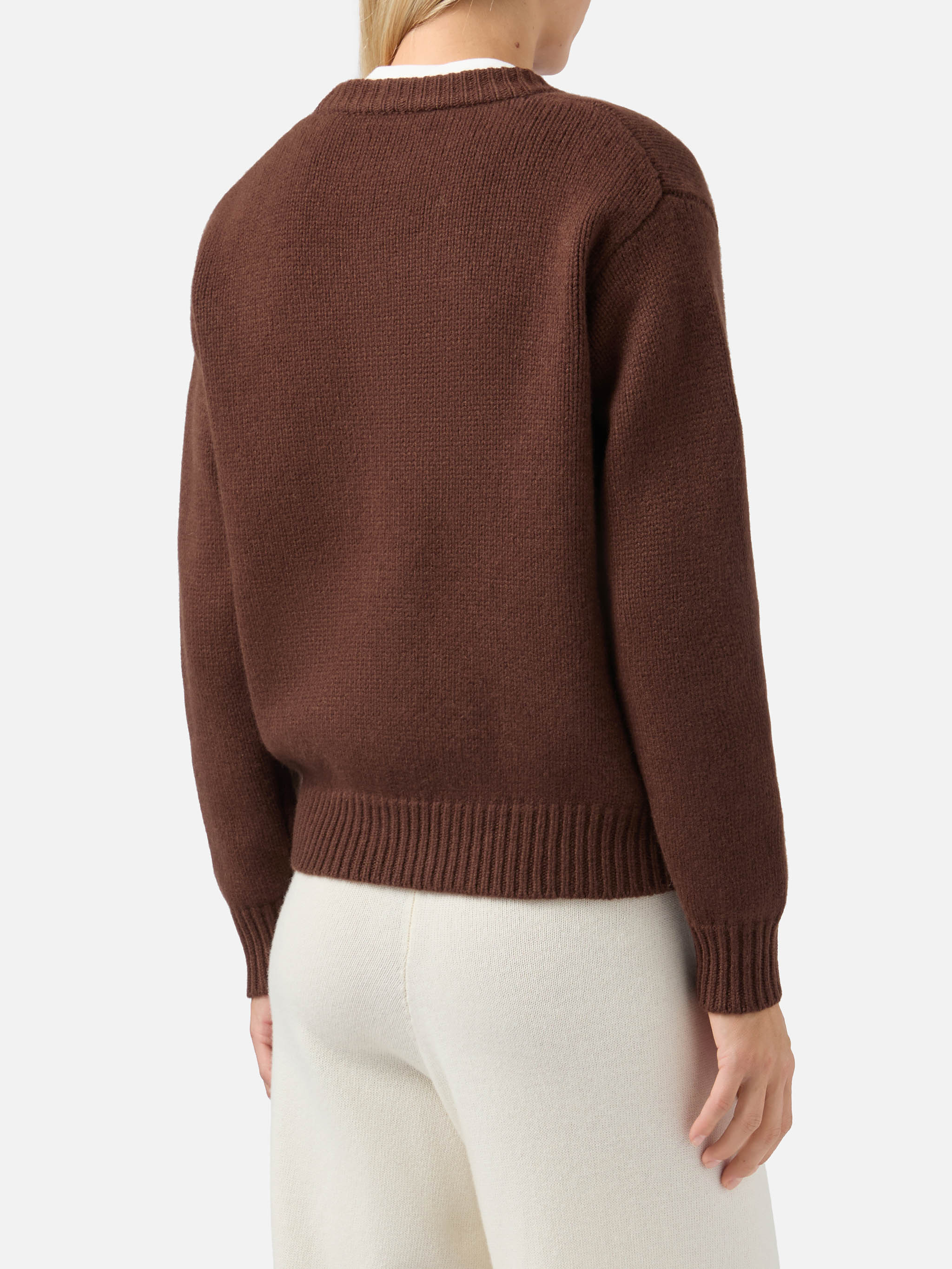 Kyla wool sweater in brown with Spritz jacquard - Image 3