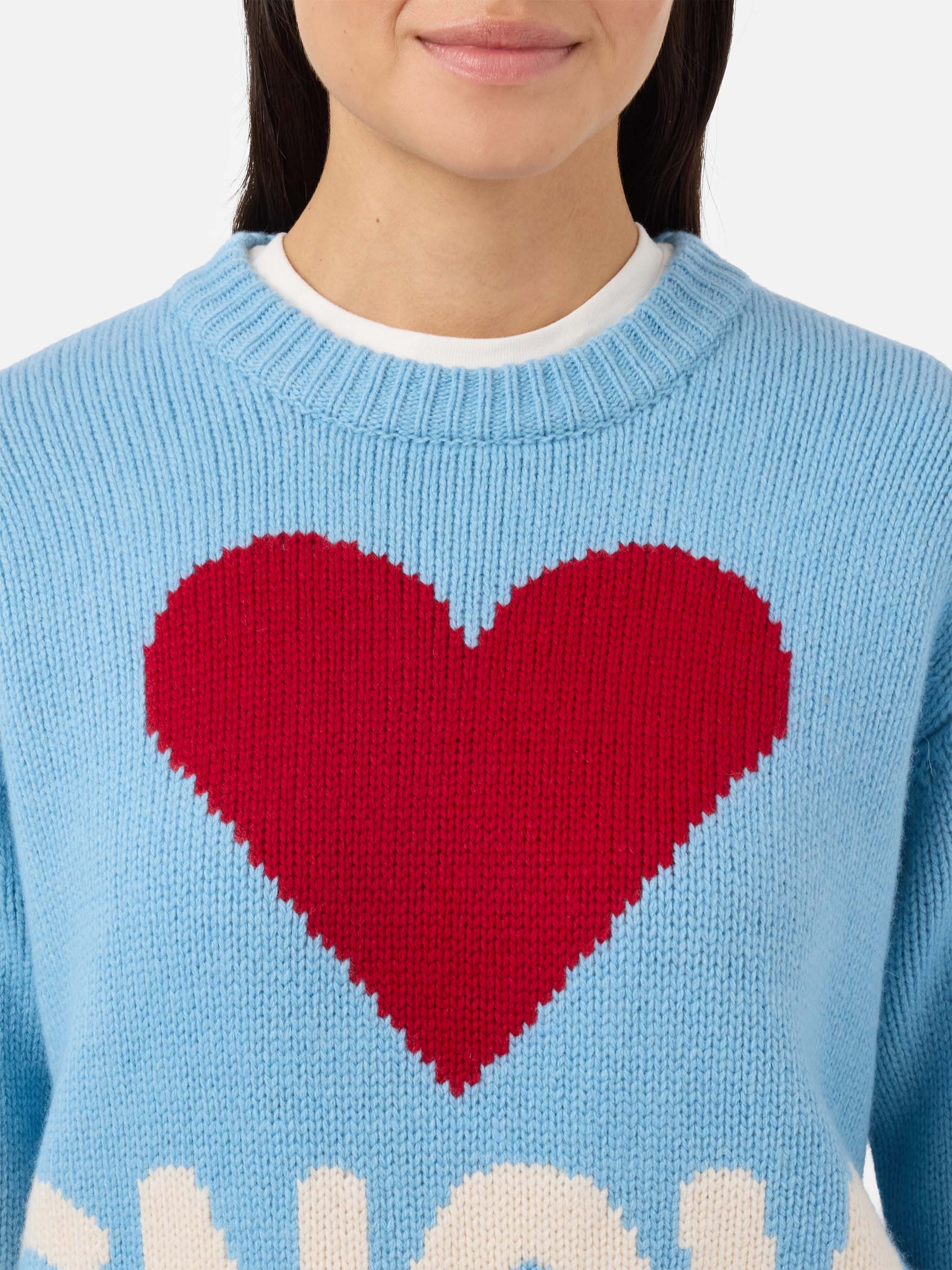 Kyla wool sweater in light blue with Snow jacquard - Image 2