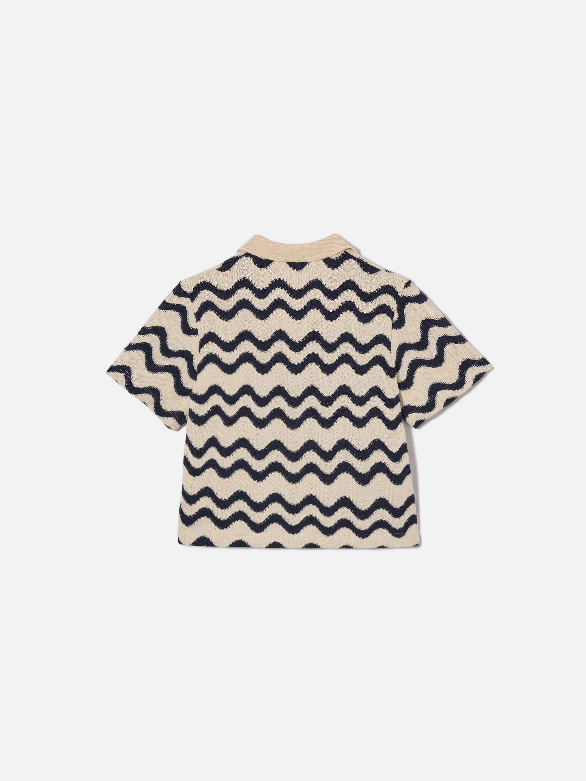Lala Jr Polo in cotton blend knit with blue and ivory wave pattern - Image 3