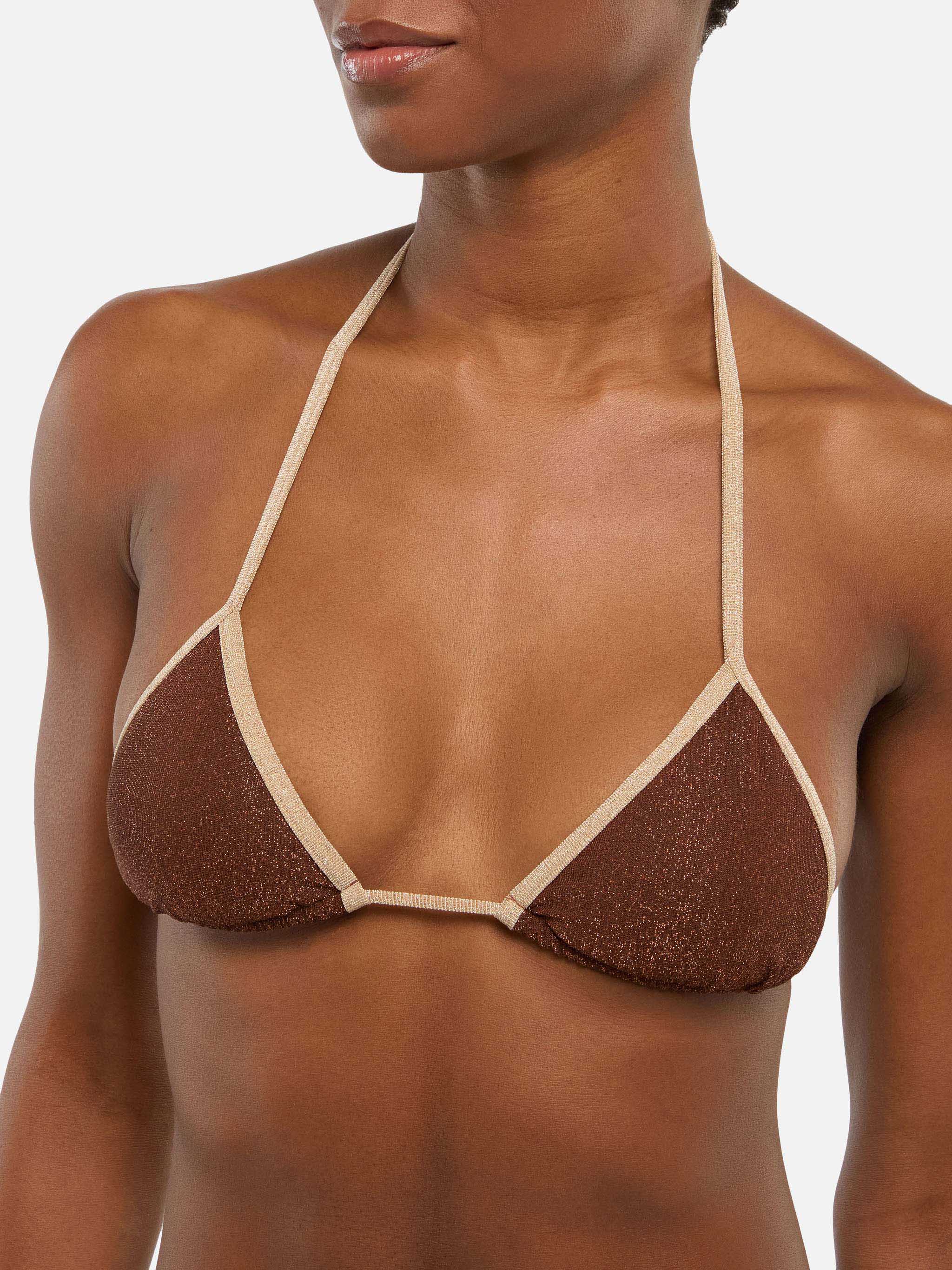 Leah brown lurex triangle top with gold piping - Image 2