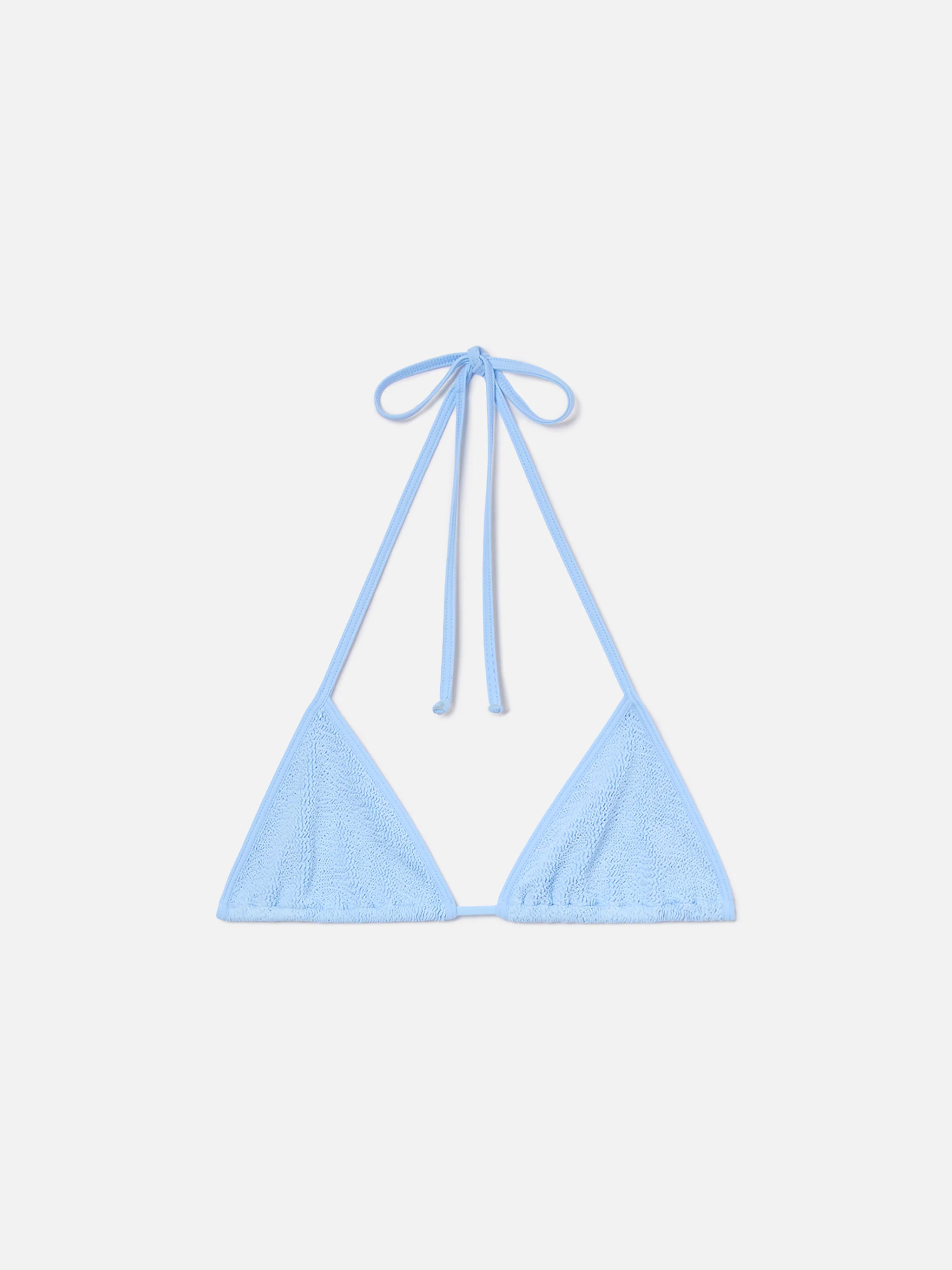 Leah String triangle bikini top in light blue with white trims