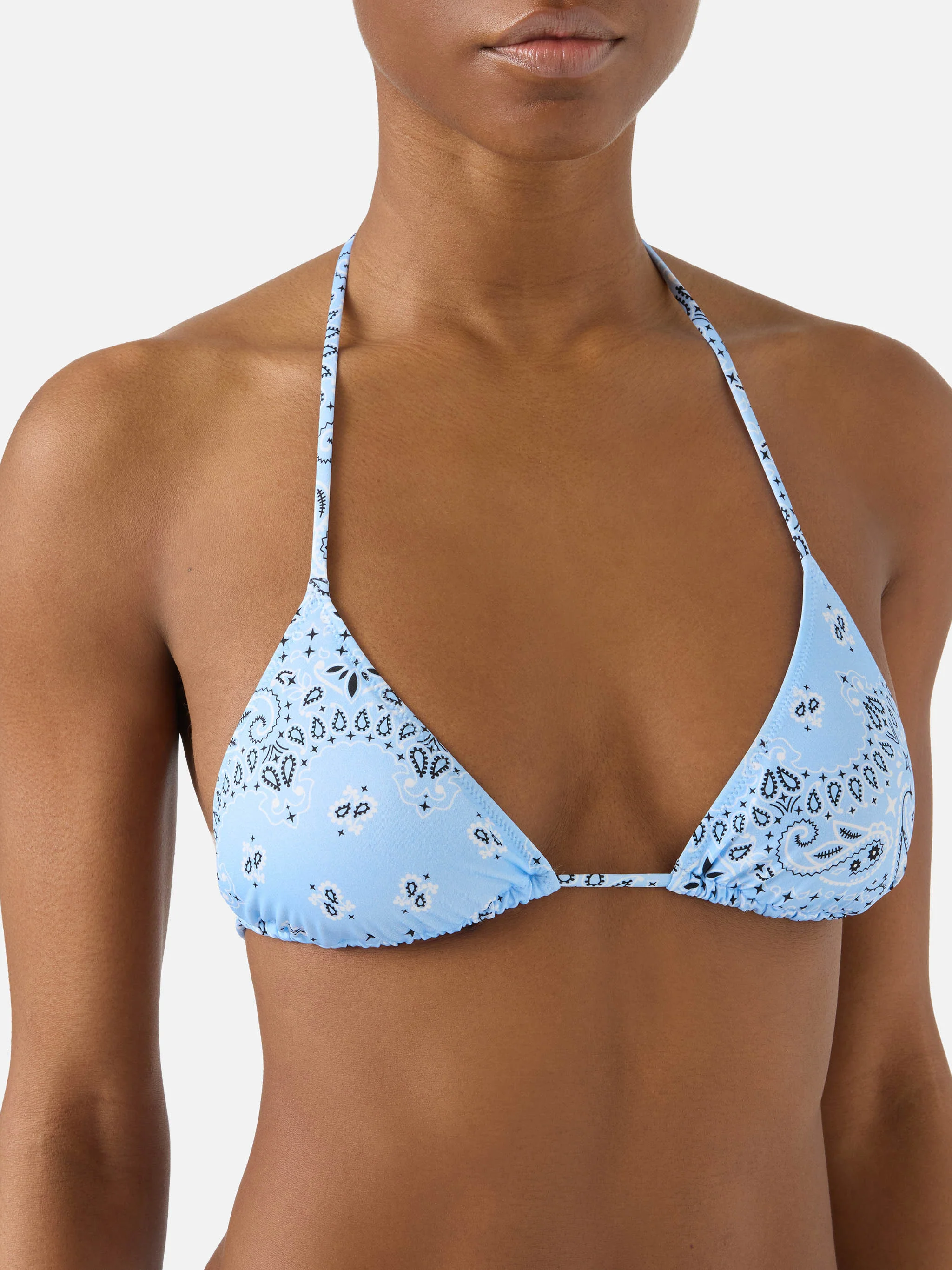 Leah triangle bikini top with light blue bandana print - Image 2