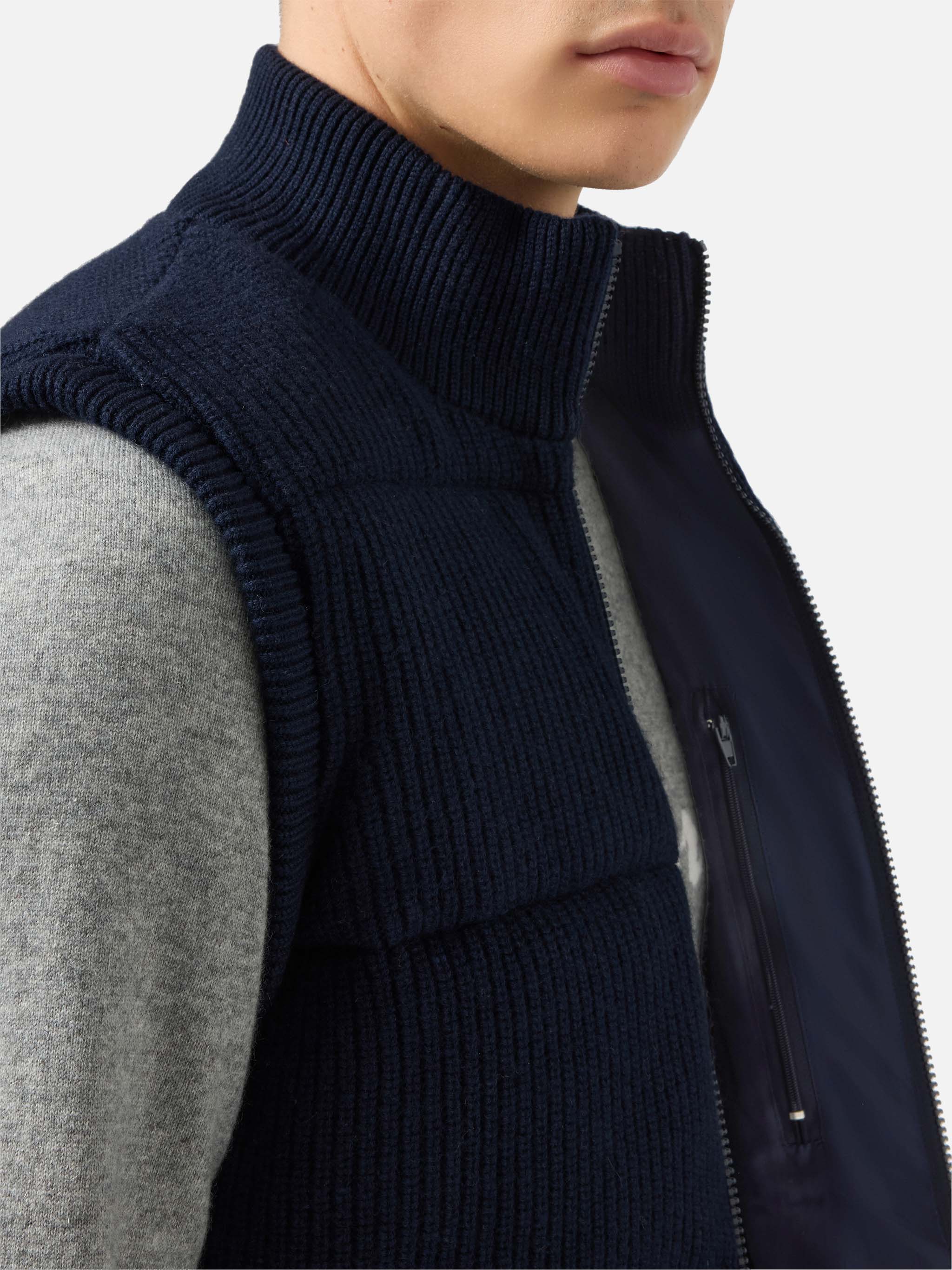 Leeds Knit padded gilet in blue - Image 3