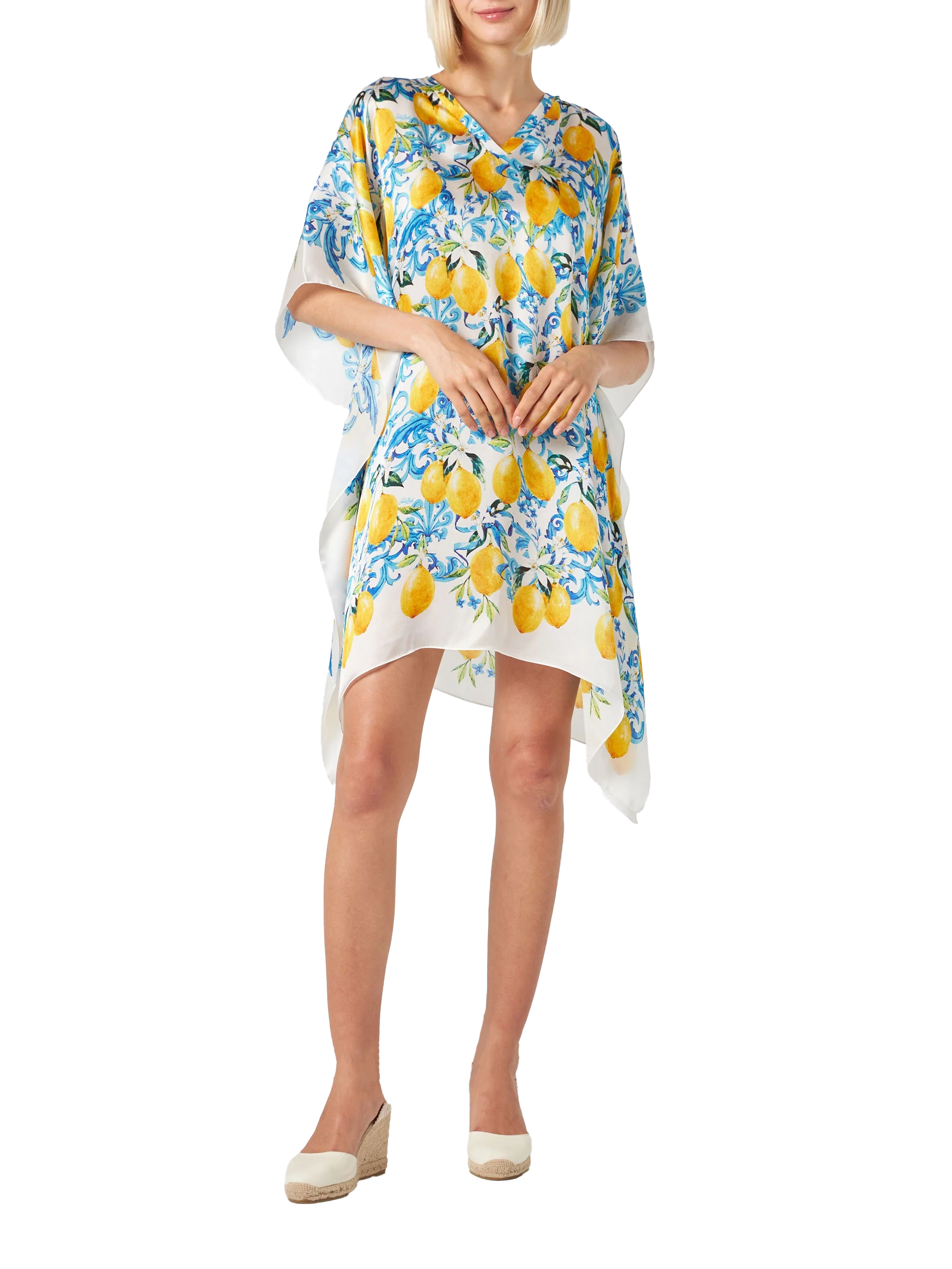 Lemons and maiolica print silk caftan