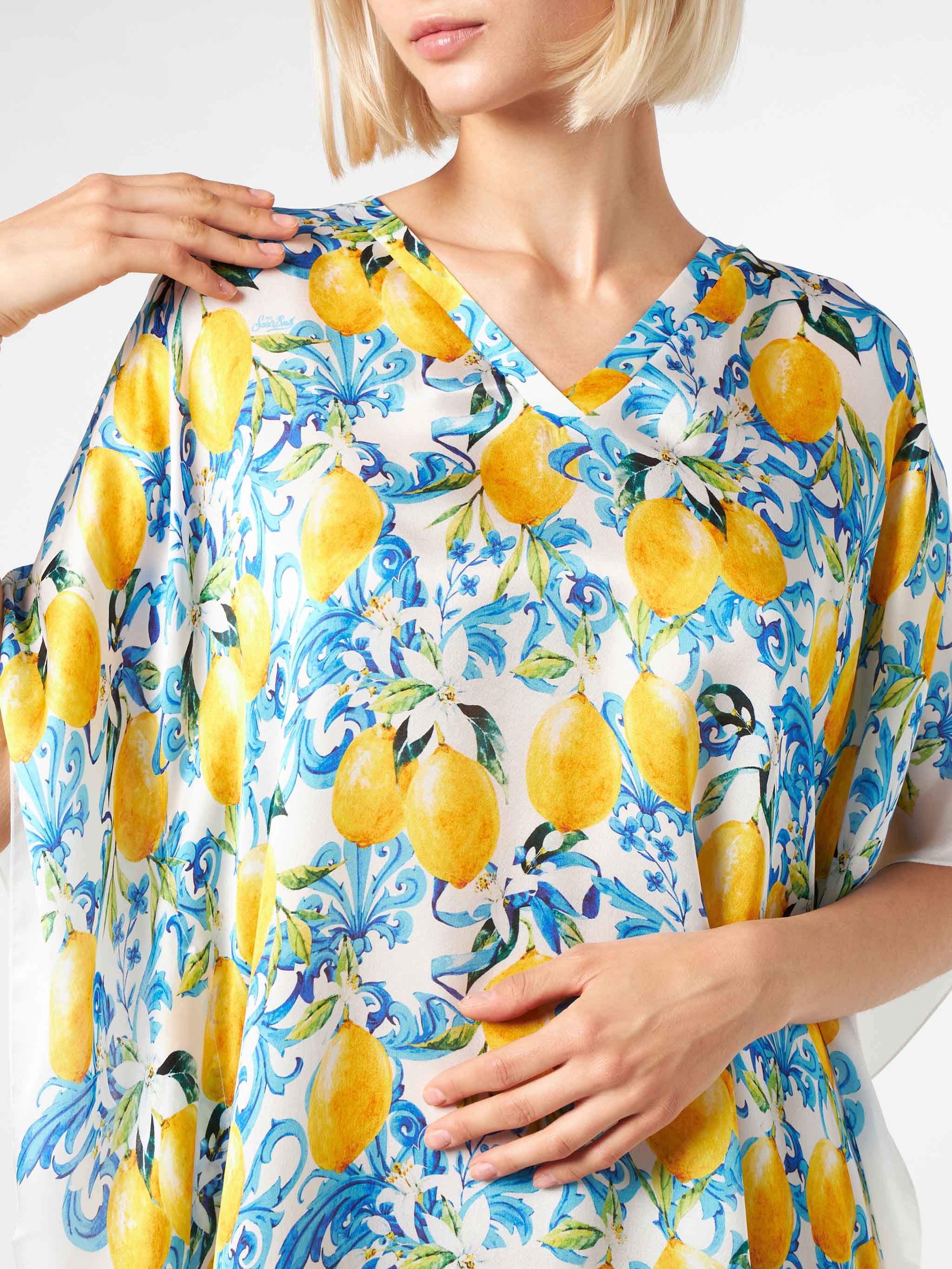 Lemons and maiolica print silk caftan - Image 2