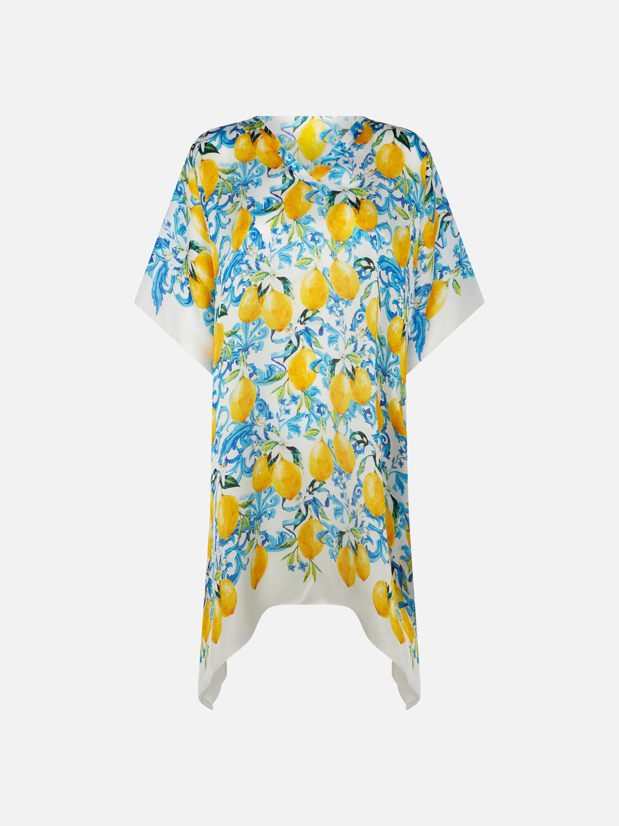 Lemons and maiolica print silk caftan - Image 4