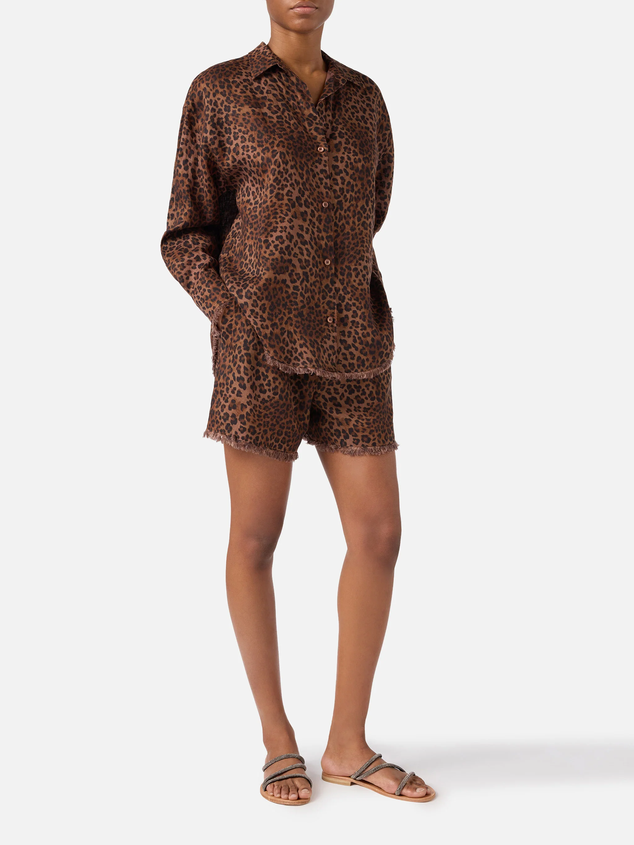 Amani linen leopard print shorts - Image 2