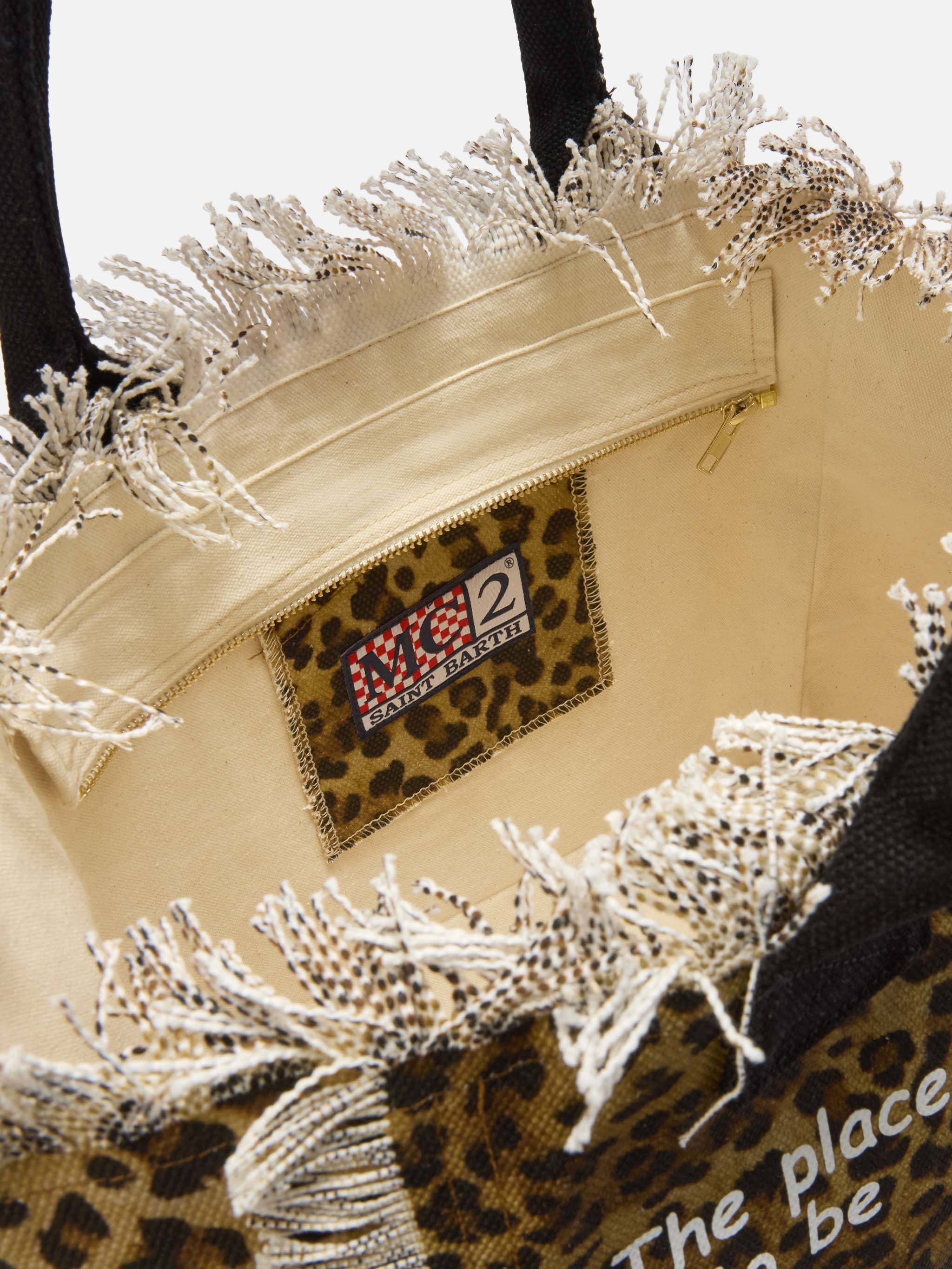 Leopard print canvas Vanity regular bag with fringes - Image 3