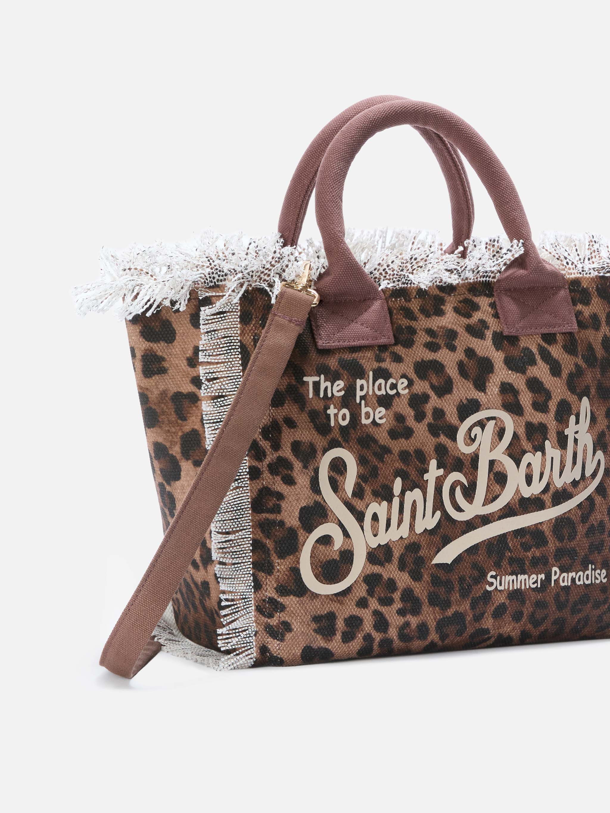 Leopard print canvas Vanity regular bag with fringes - Image 2