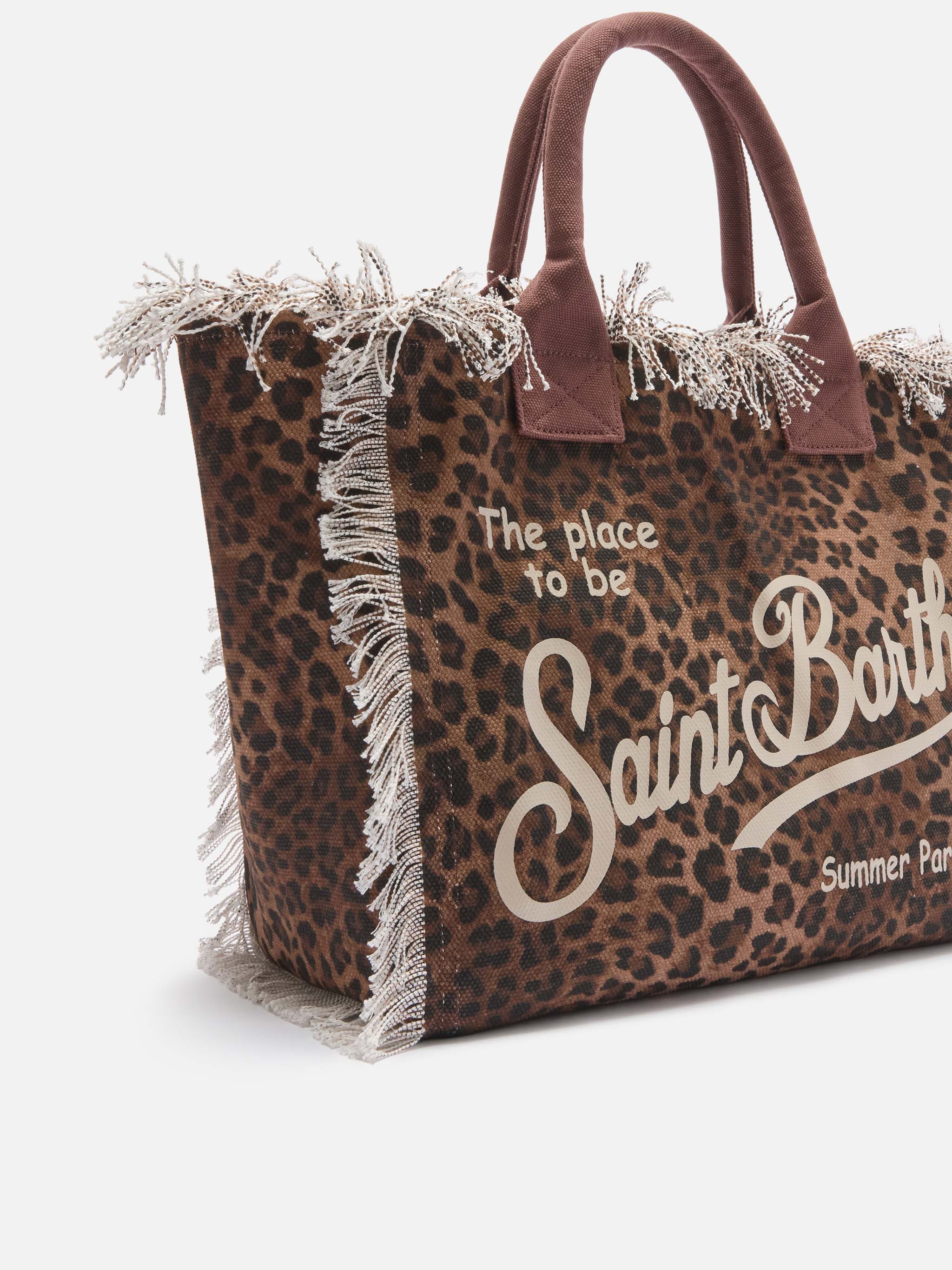 Leopard print canvas Vanity regular bag with fringes - Image 4