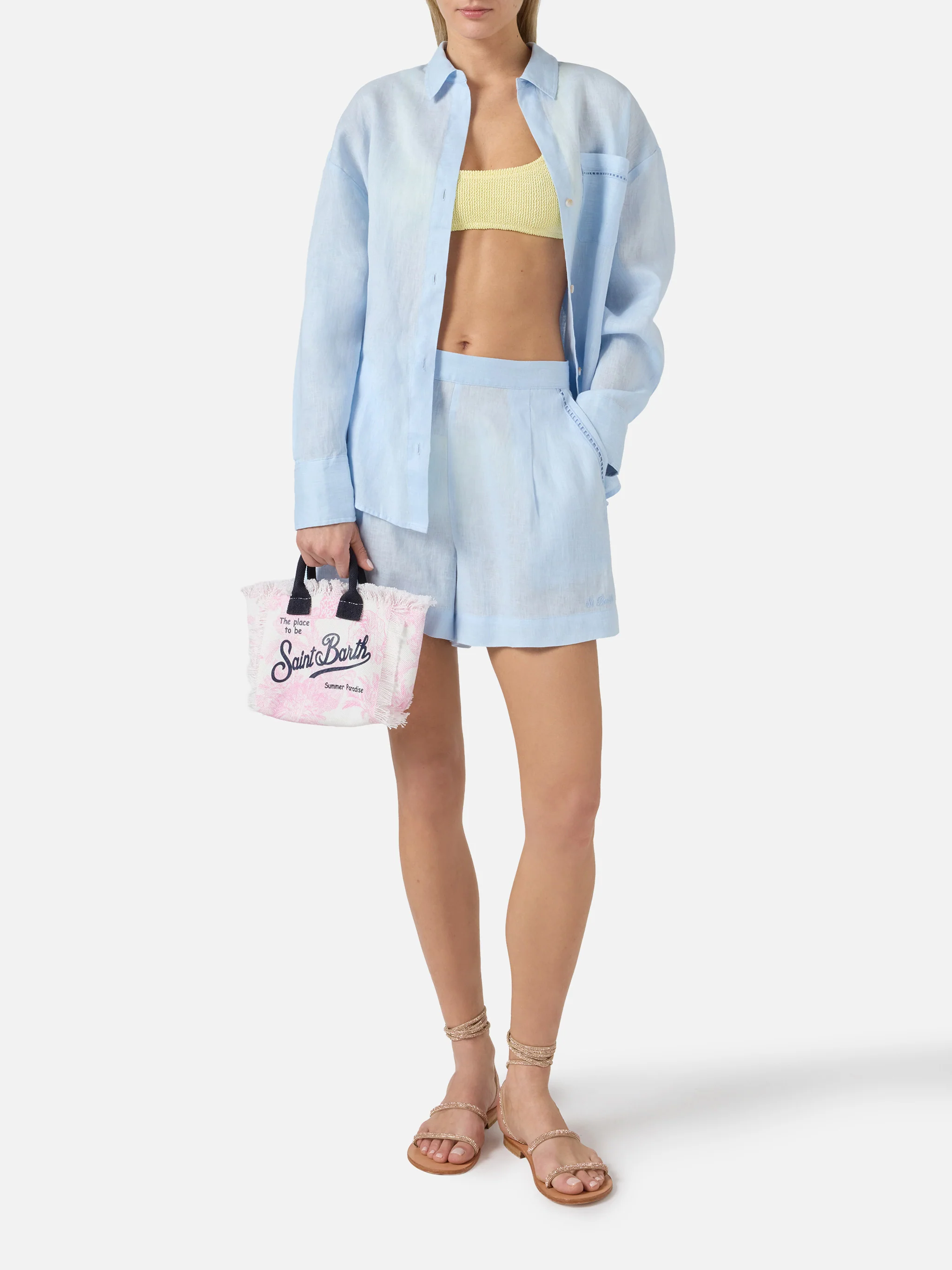 Light blue Amani linen shorts - Image 2