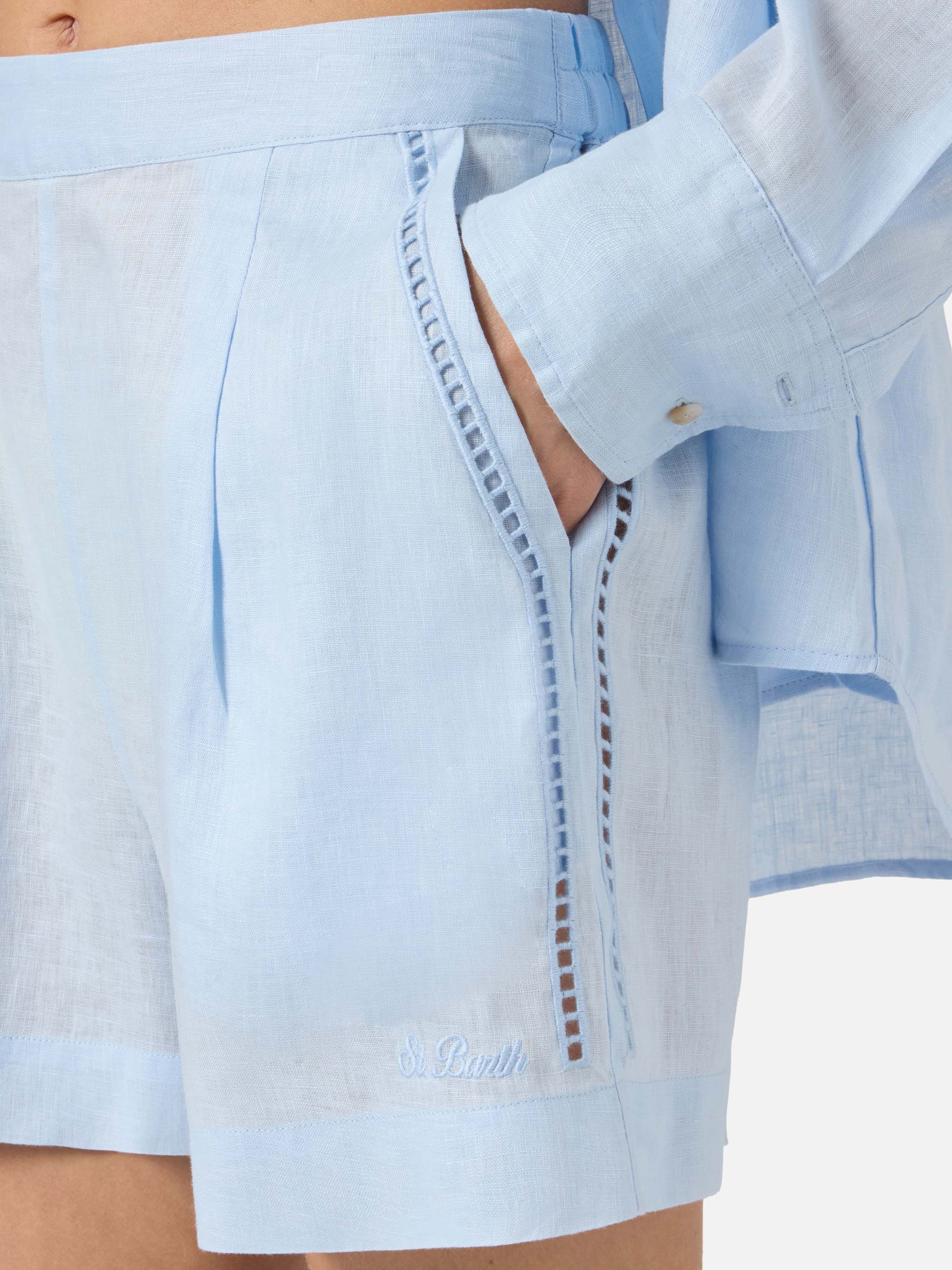 Light blue Amani linen shorts - Image 3