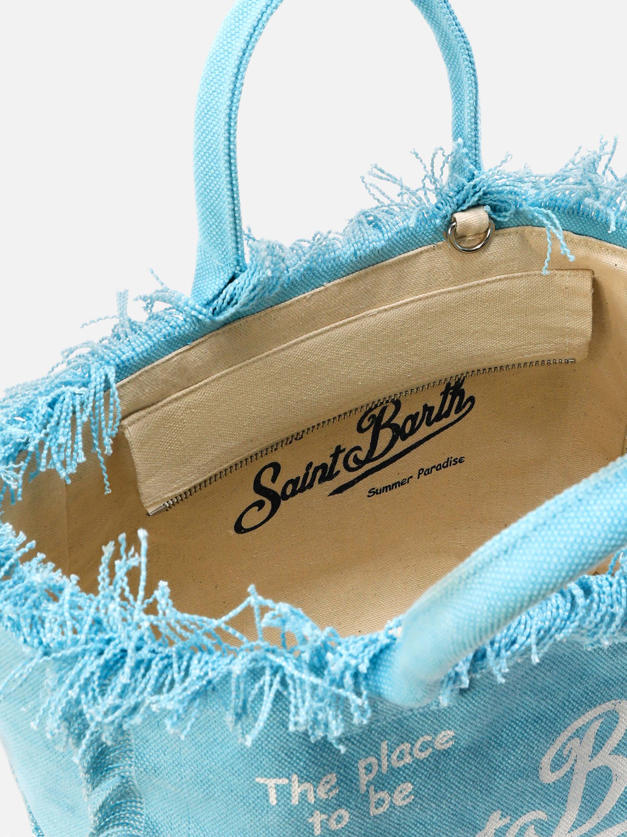 Light blue canvas Colette bag with fringes - Image 4