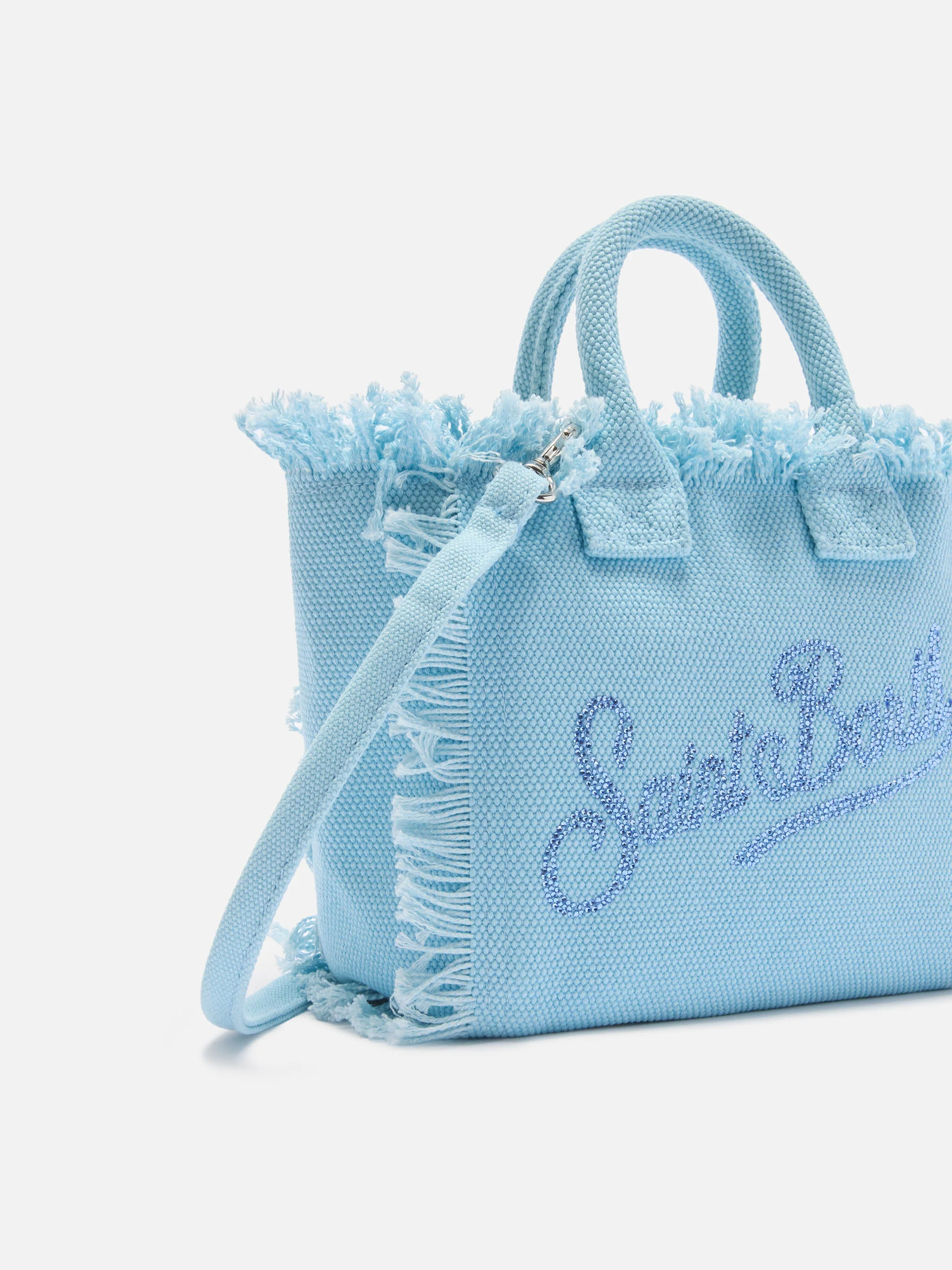 Light blue canvas Vanity mini bag with rhinestone logo - Image 3