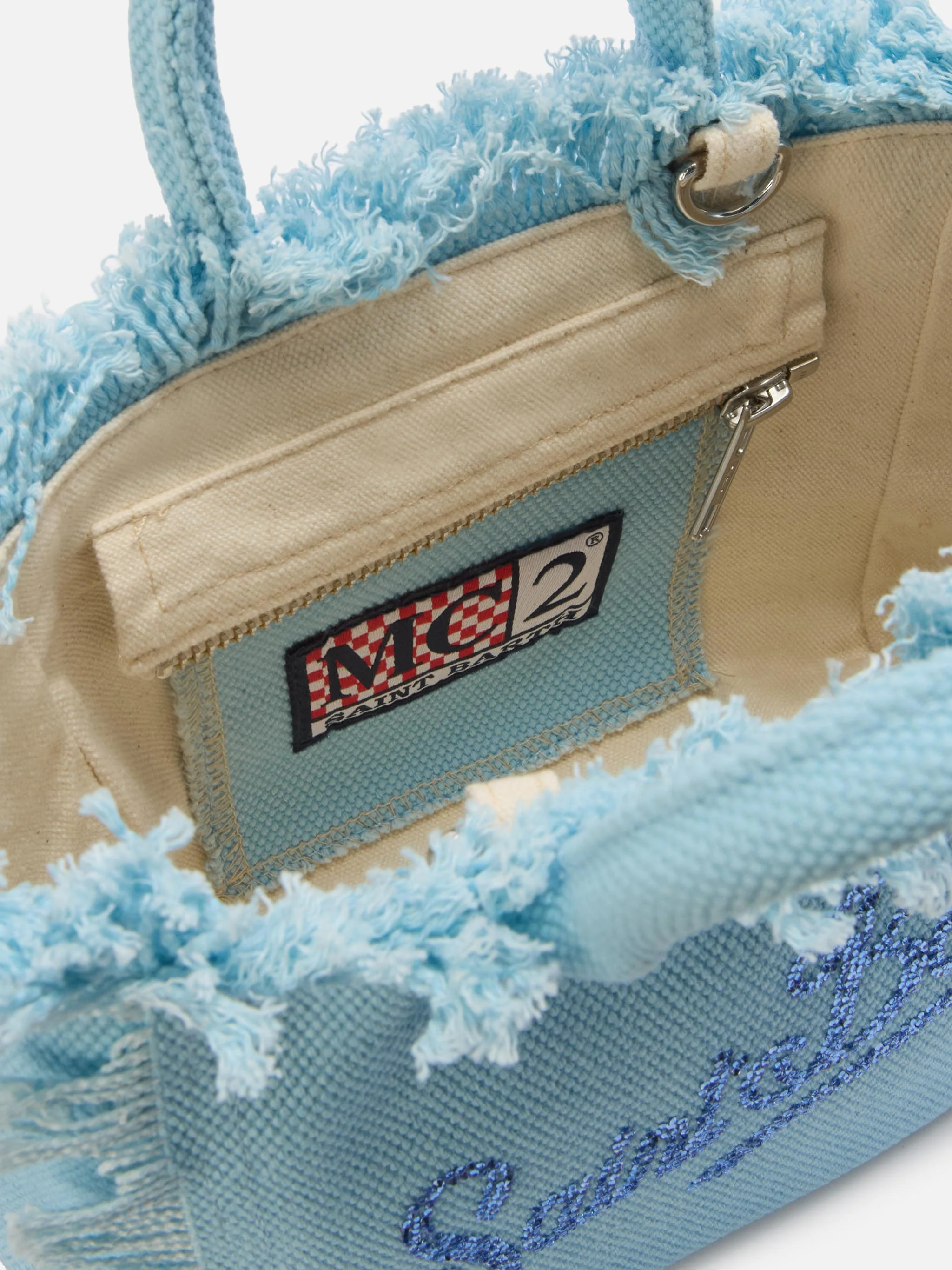 Light blue canvas Vanity mini bag with rhinestone logo - Image 4