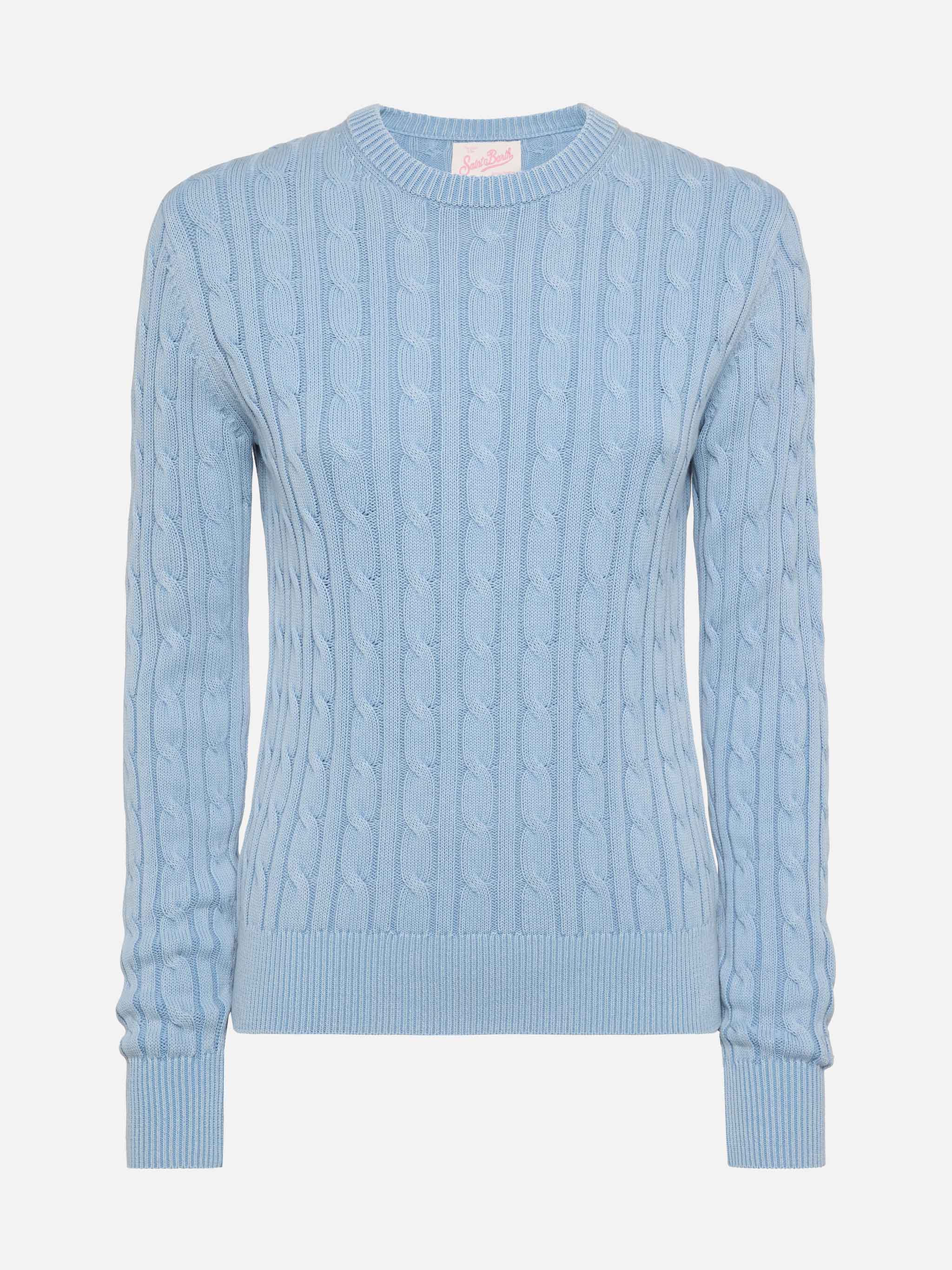 Light blue cotton cable knit sweater New Queen - Image 4
