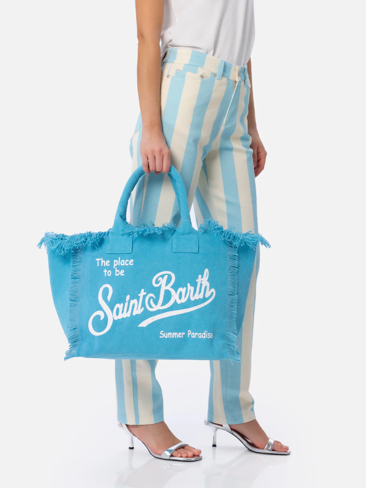 Light blue cotton canvas Vanity tote bag - Image 3