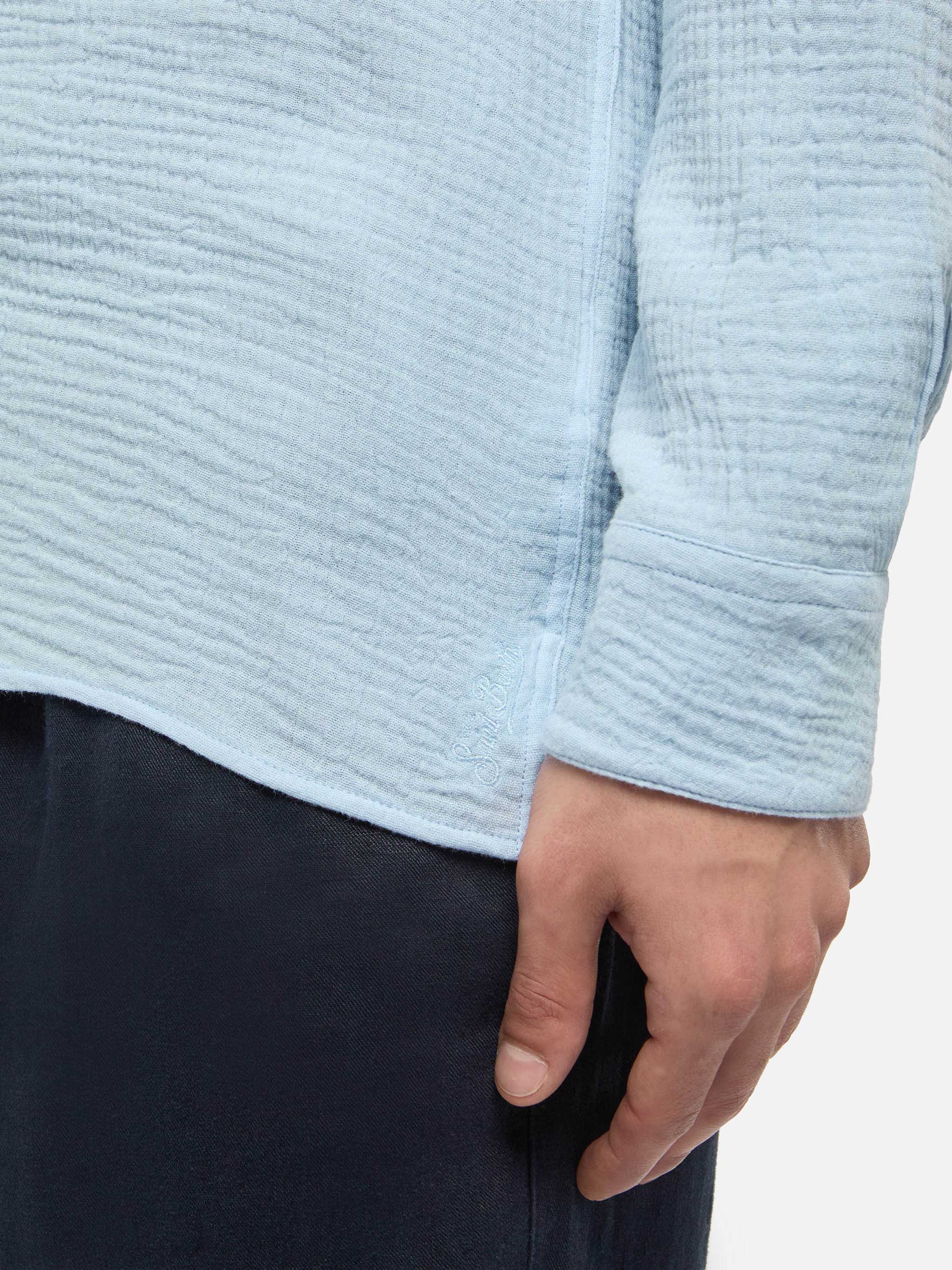 Light blue cotton gauze polo shirt Ventotene - Image 2