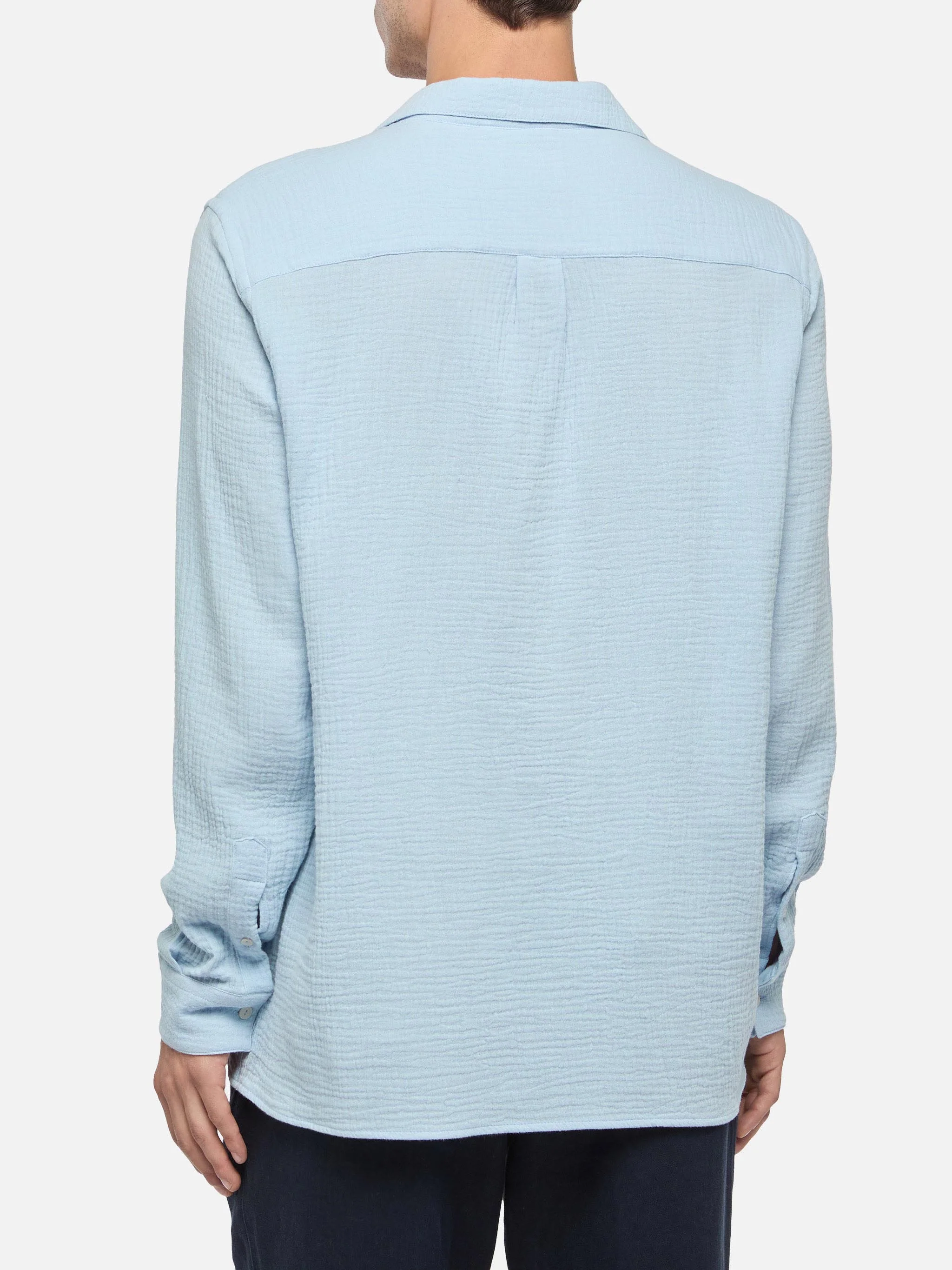 Light blue cotton gauze polo shirt Ventotene - Image 3