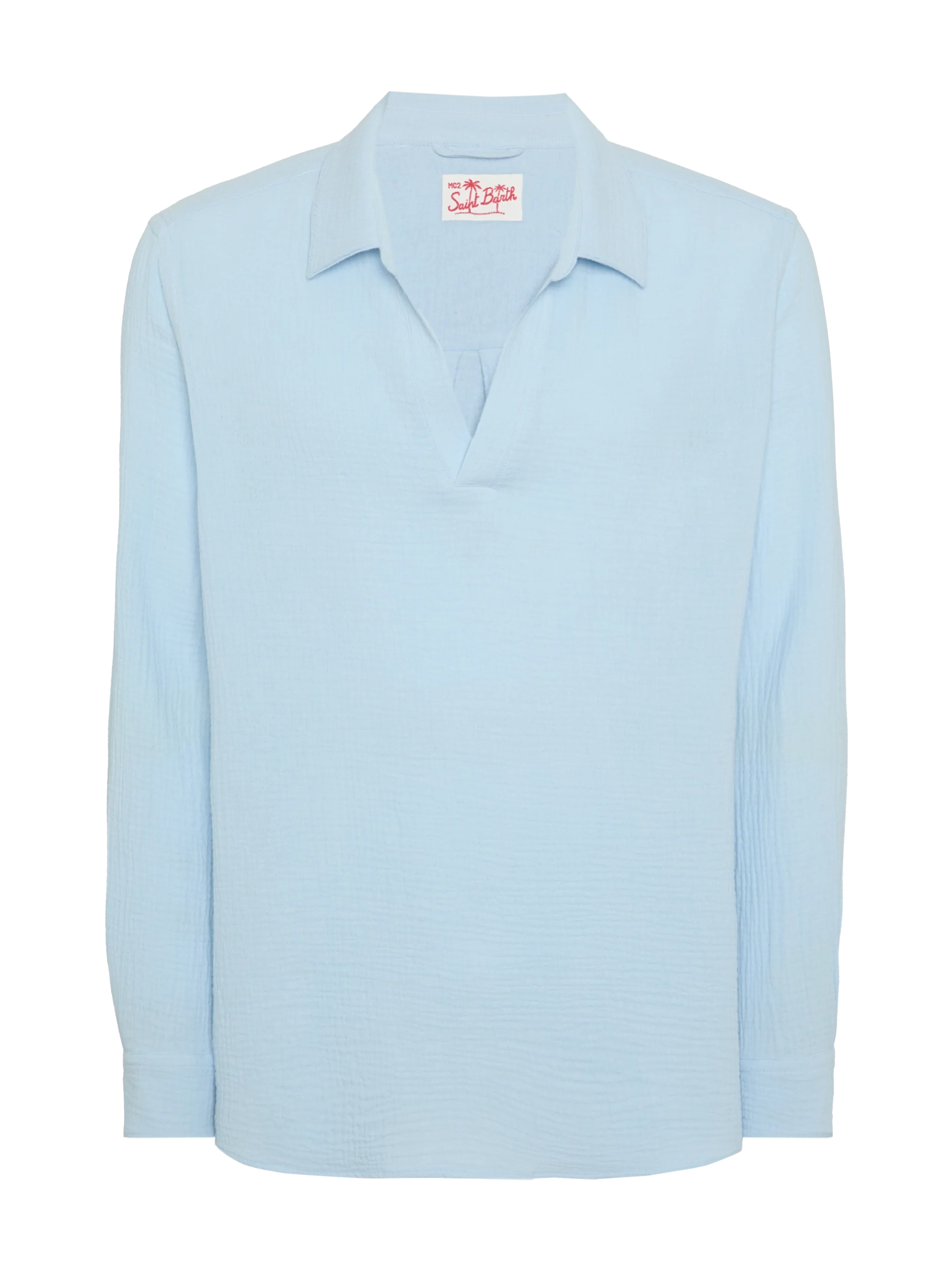 Light blue cotton gauze polo shirt Ventotene - Image 4