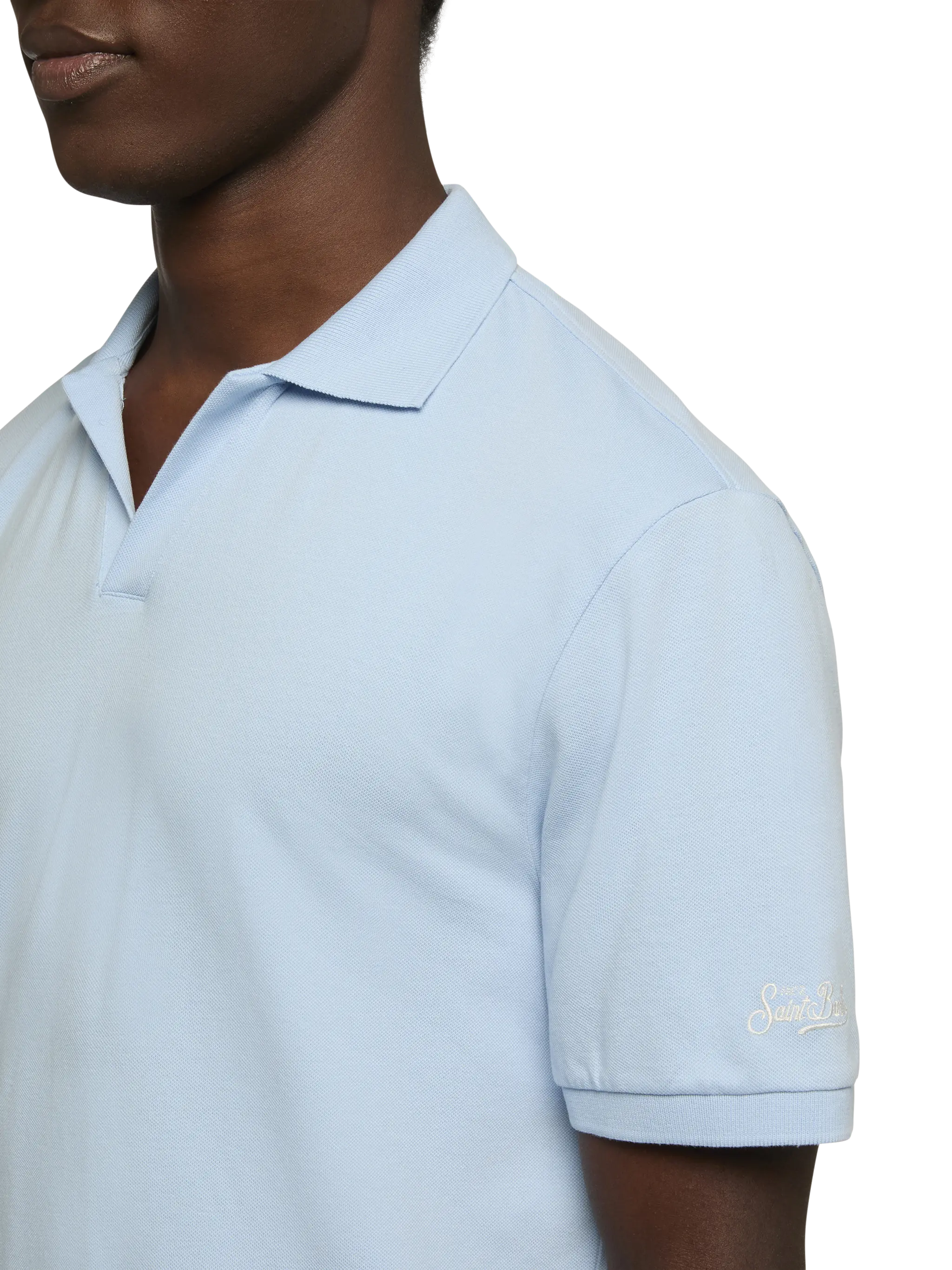 Light blue cotton piquet buttonless polo shirt Charles - Image 2