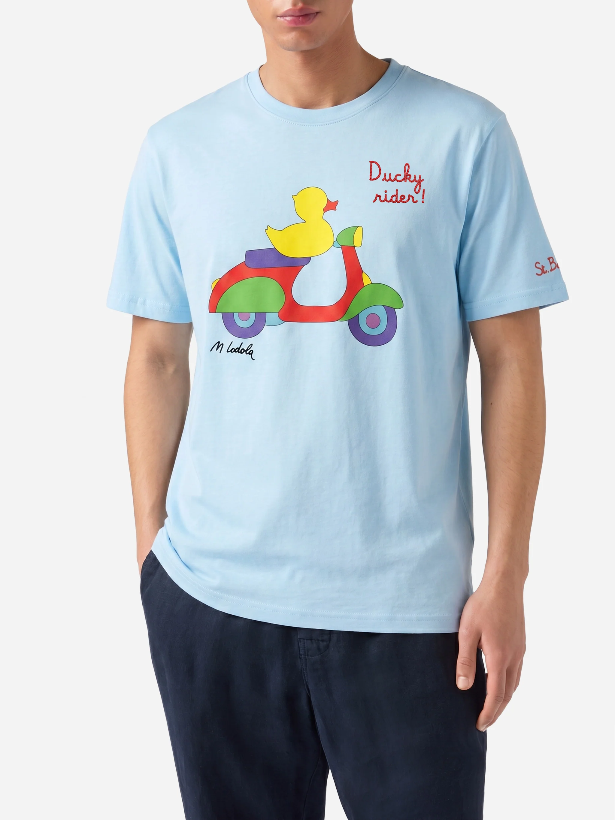 Light blue Man t-shirt with duck scooter print | Special Edition - Image 2