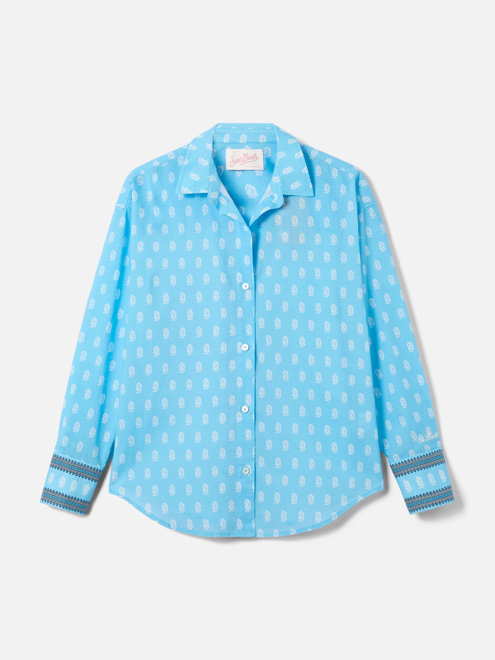 Light blue cotton voile Cristal shirt with paisley print - Image 5